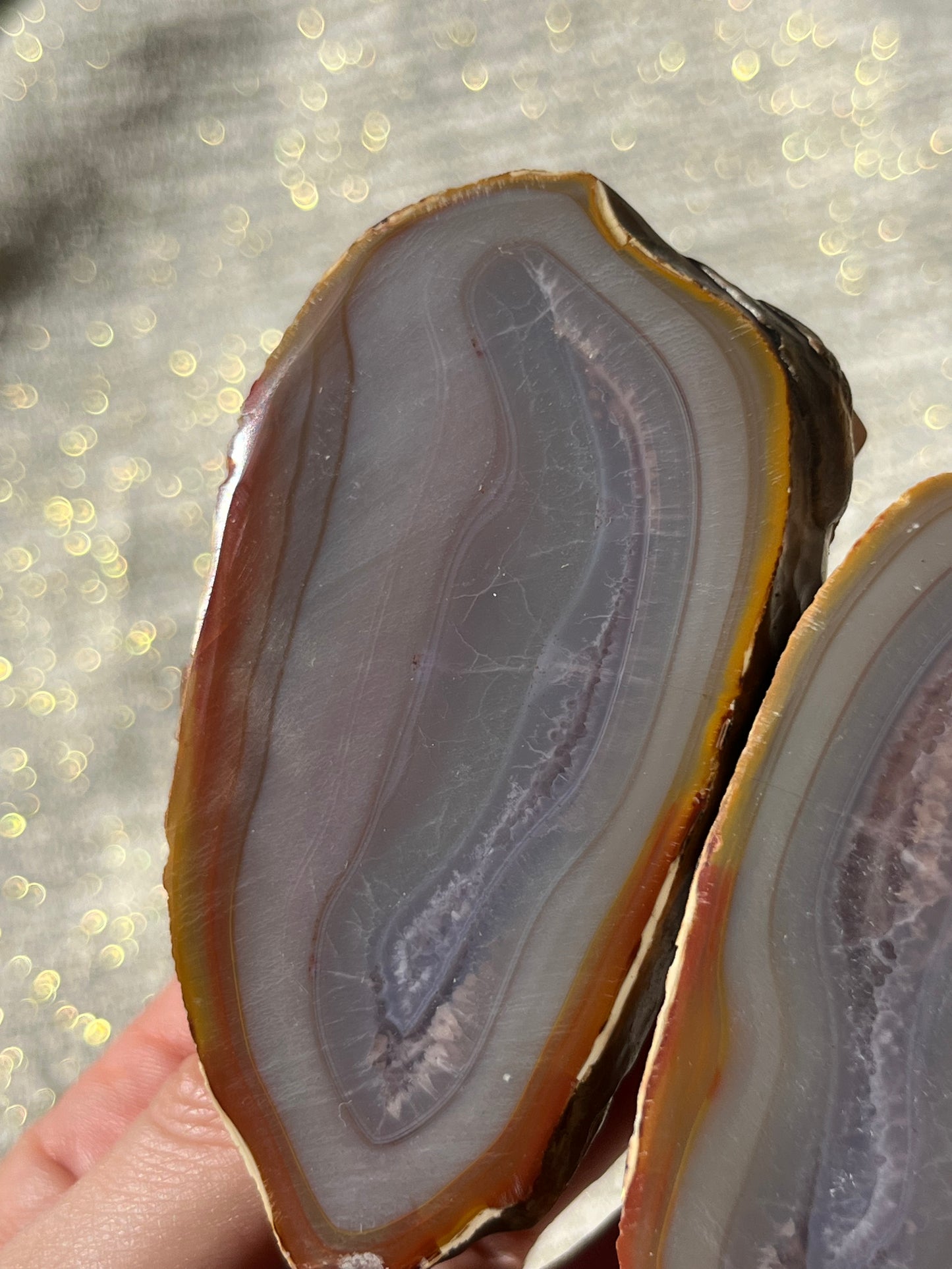 “Pastello” Pink West Indonesian Agate Pair with Amethyst Centre C