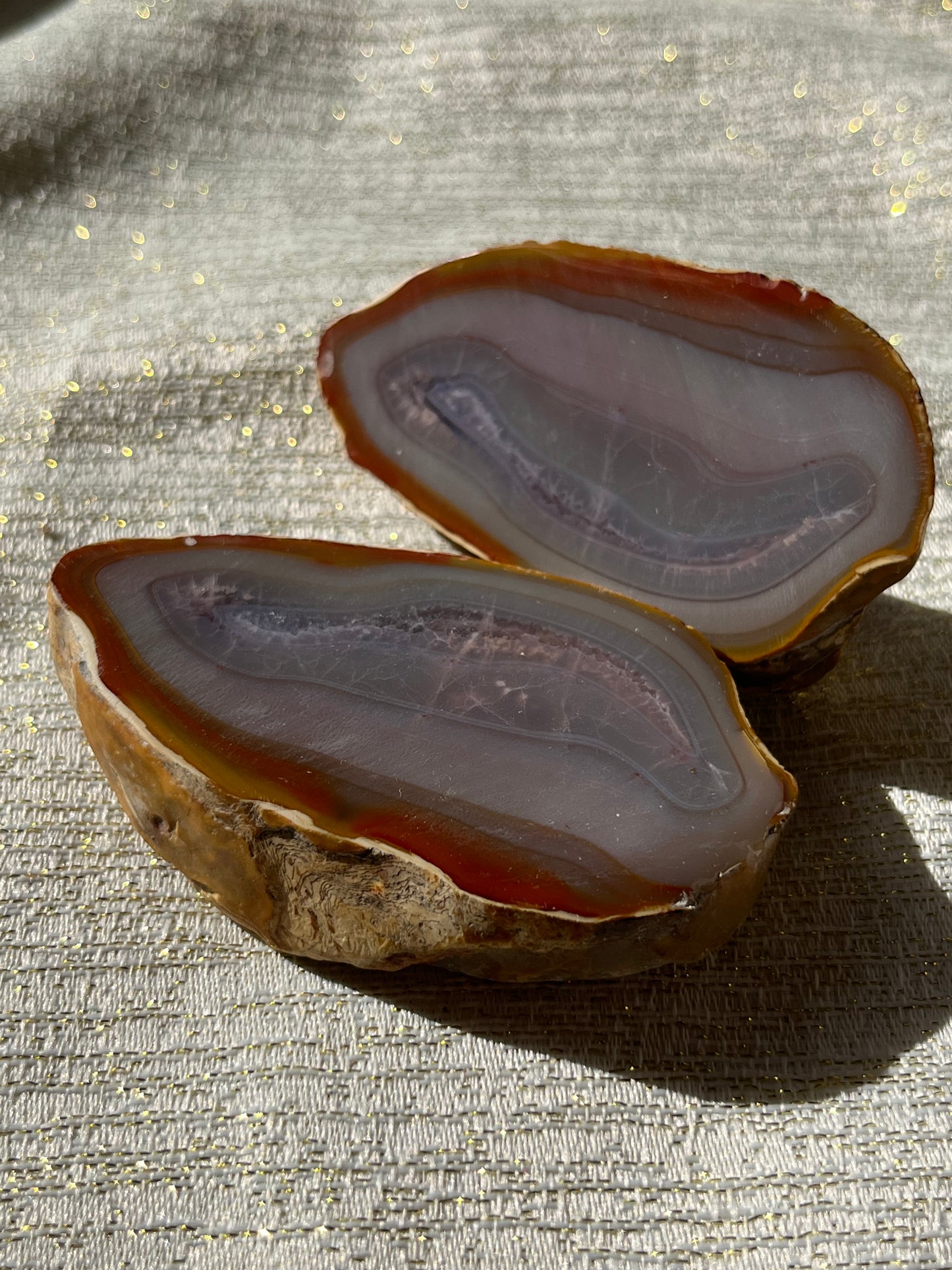 “Pastello” Pink West Indonesian Agate Pair with Amethyst Centre C