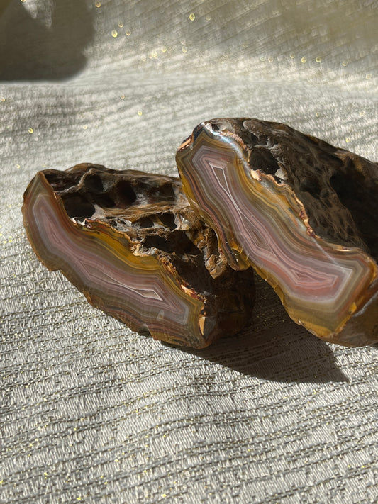 “Roseblush Stratum” Pink West Indonesian Agate Pair A
