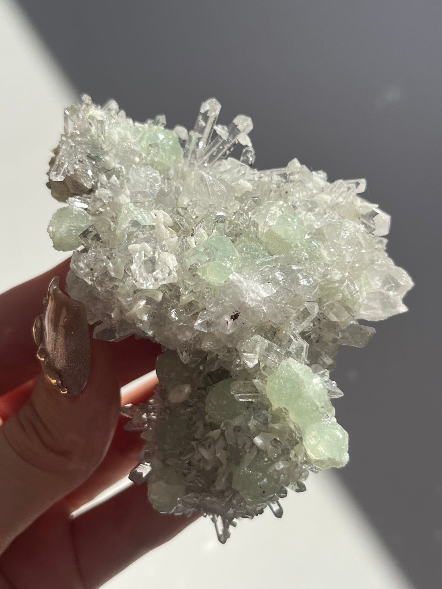 Botryoidal Prehnite with Quartz and Calcite #F