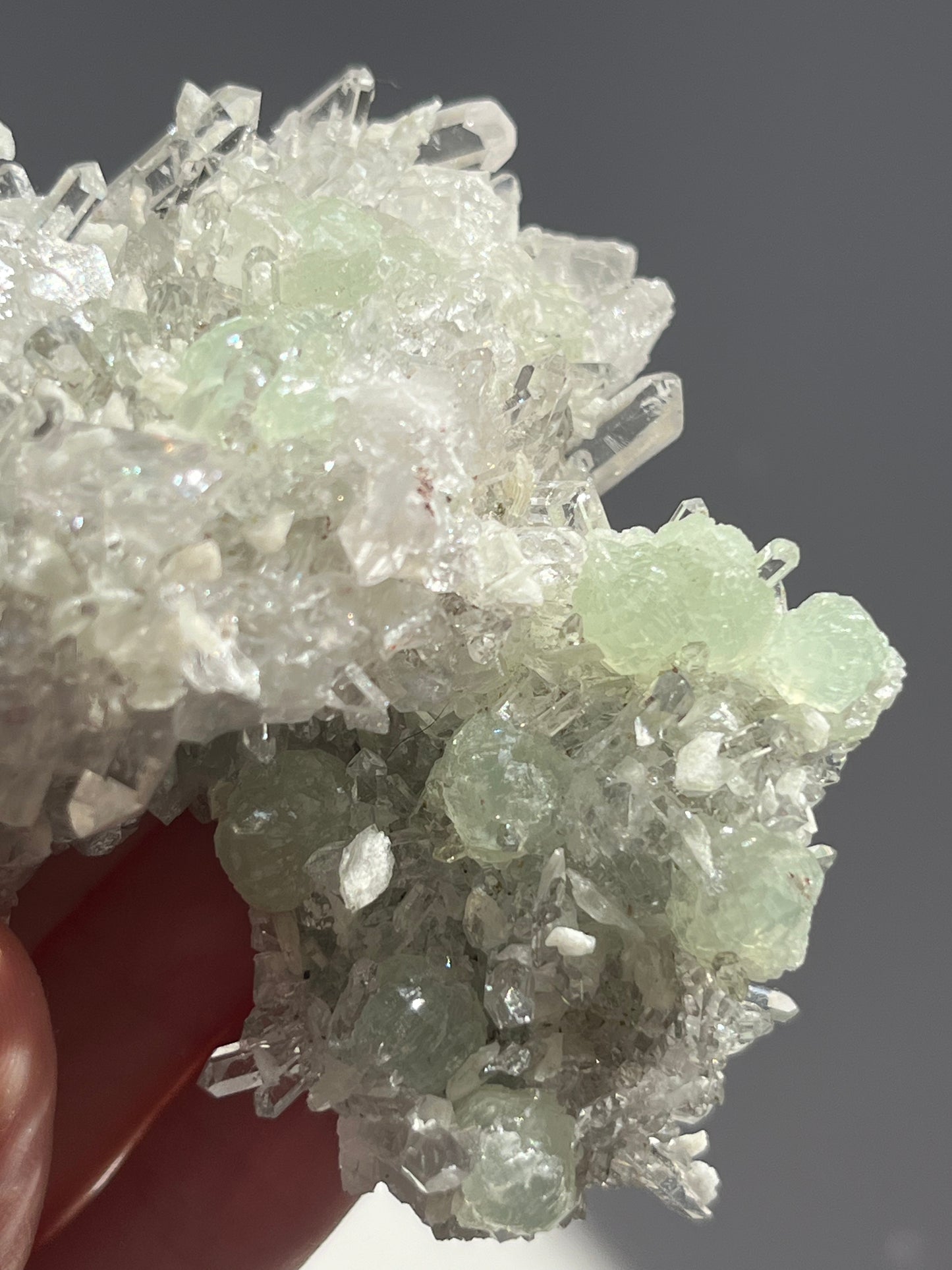 Botryoidal Prehnite with Quartz and Calcite #F