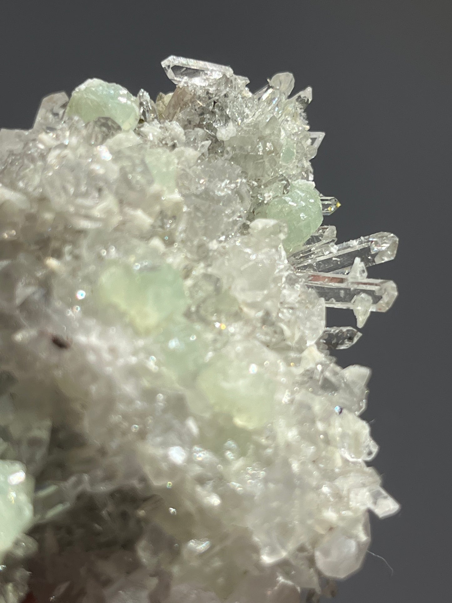 Botryoidal Prehnite with Quartz and Calcite #F