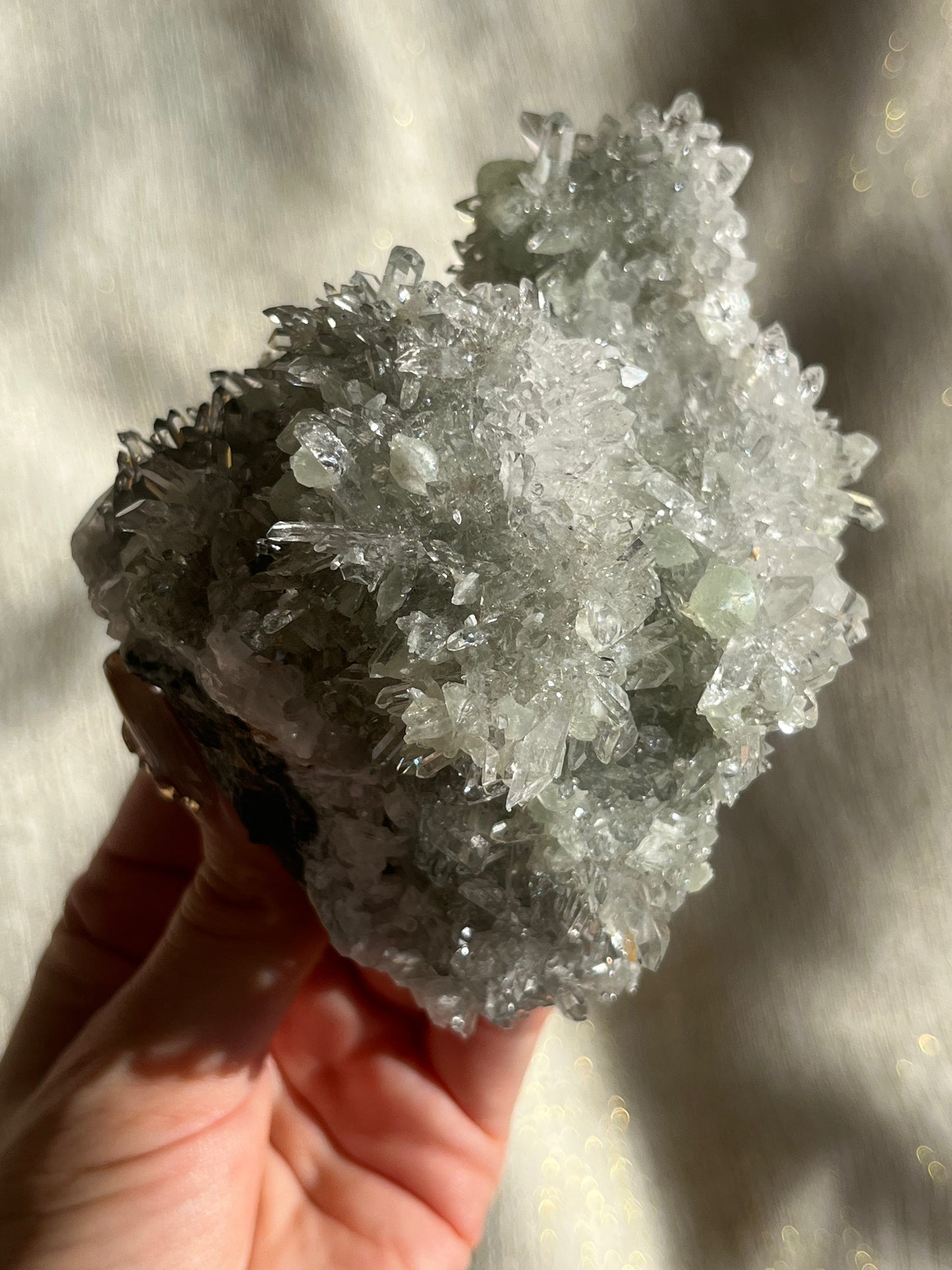 Starburst Quartz Cluster with Botryoidal Prehnite & Calcite (Collector’s Choice)