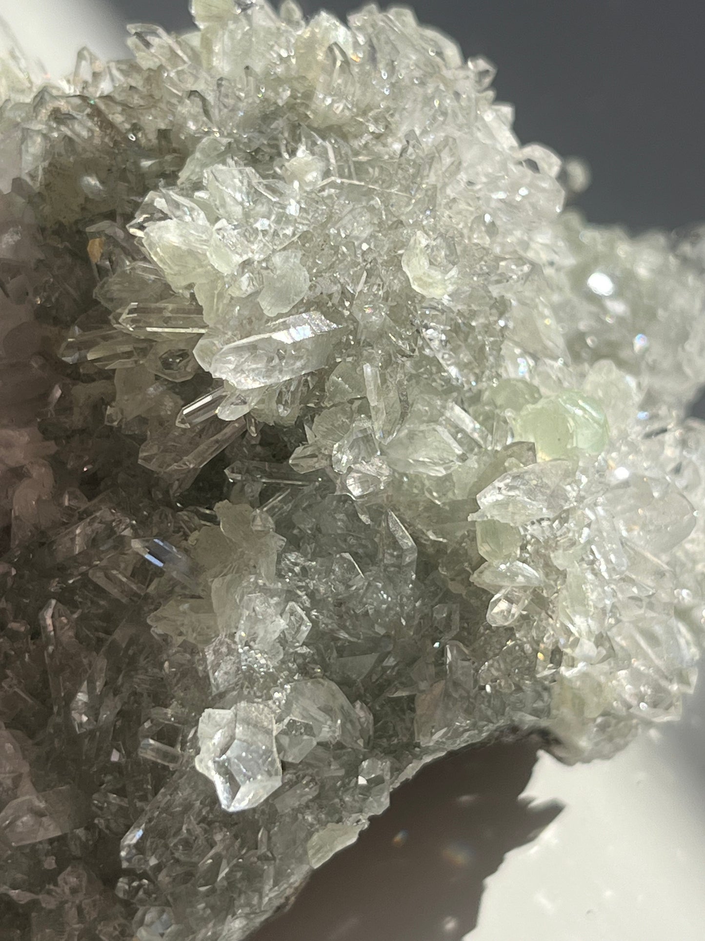 Starburst Quartz Cluster with Botryoidal Prehnite & Calcite (Collector’s Choice)