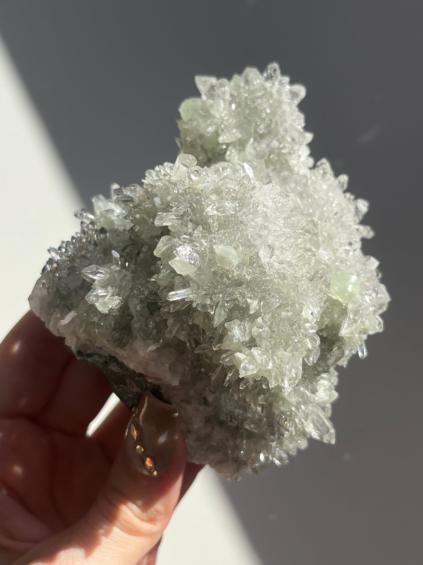 Starburst Quartz Cluster with Botryoidal Prehnite & Calcite (Collector’s Choice)