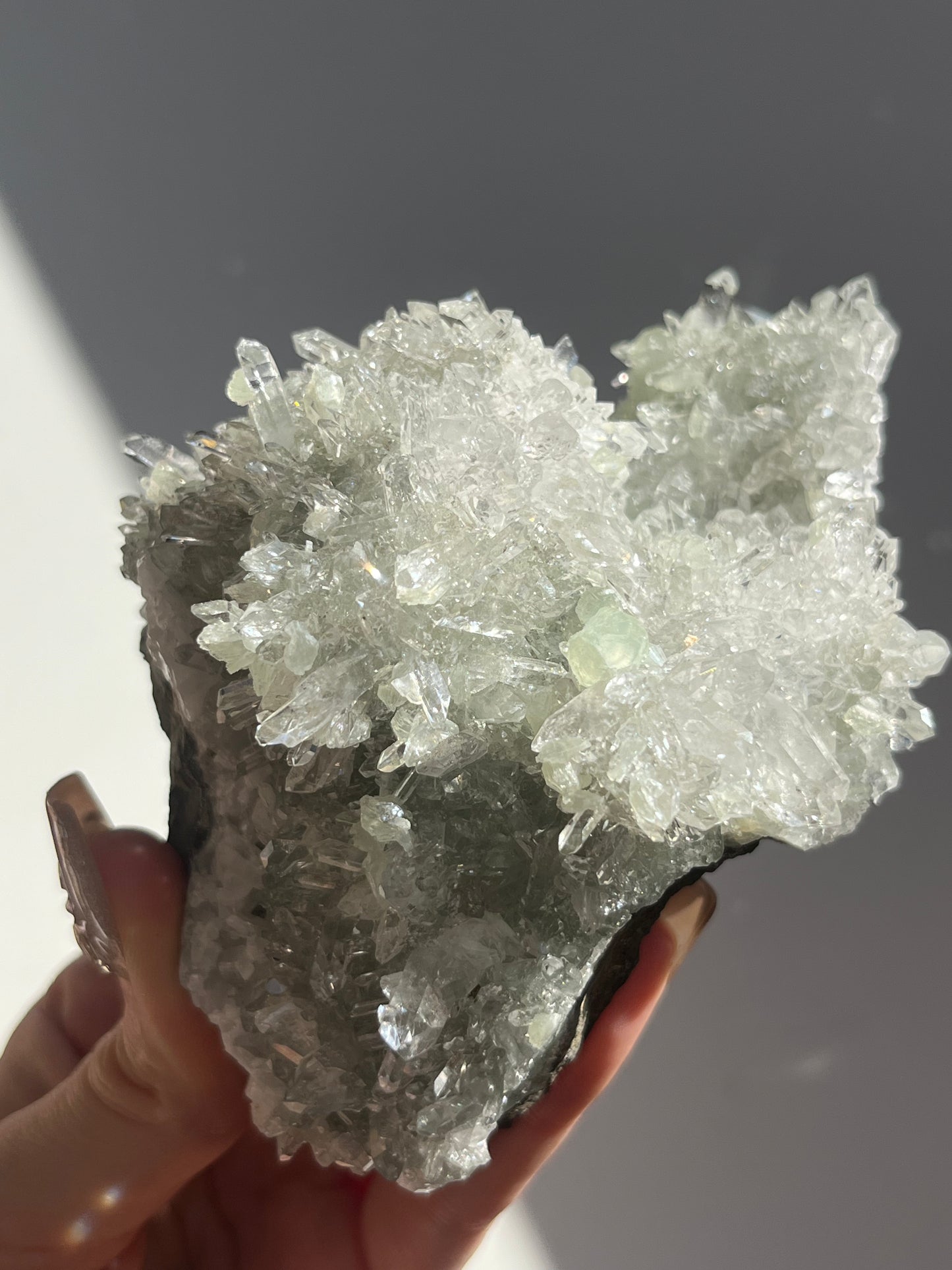 Starburst Quartz Cluster with Botryoidal Prehnite & Calcite (Collector’s Choice)