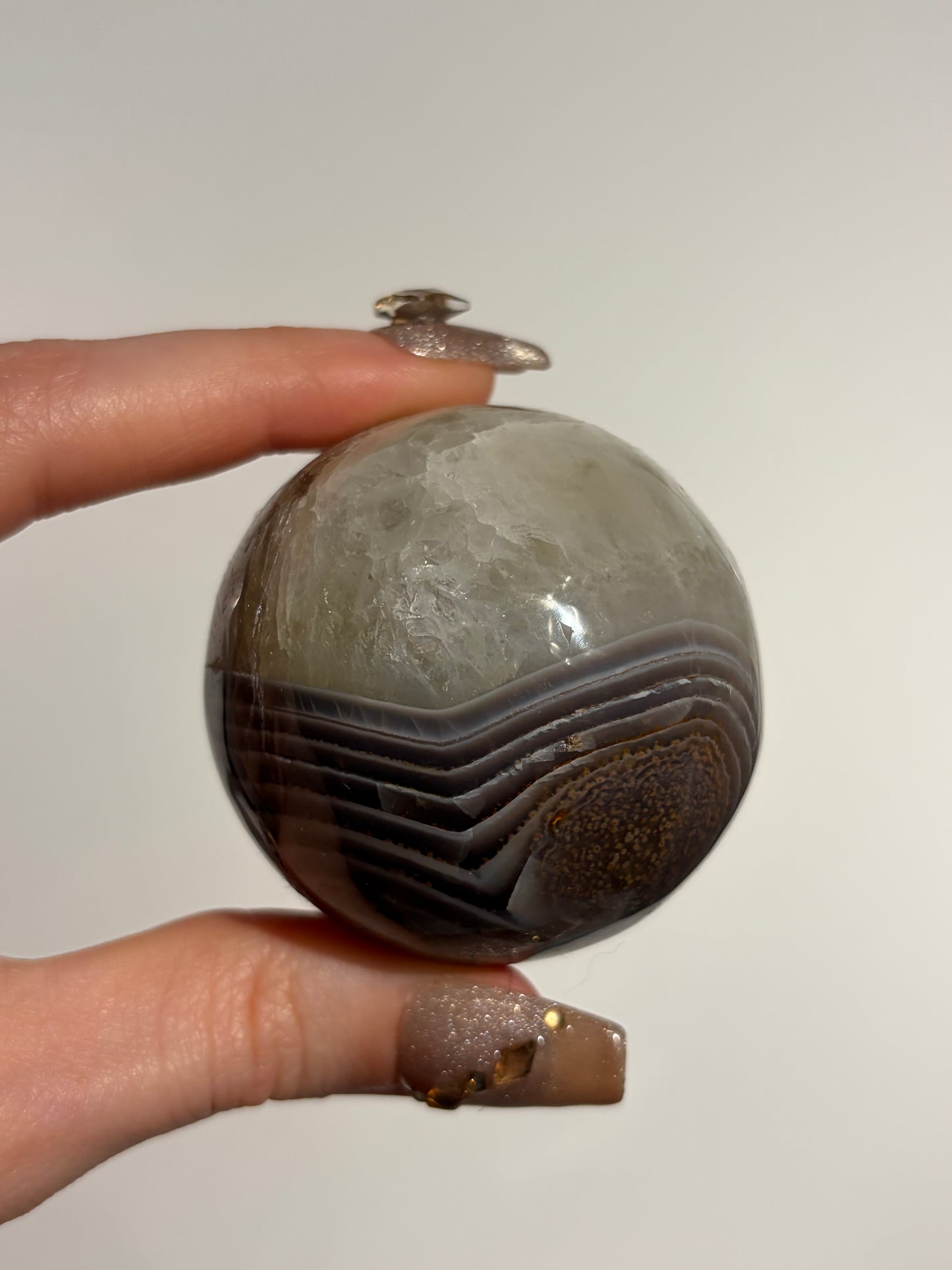 Natural Purple Banded Agate with Quartz Sphere (Perfectly Imperfect)