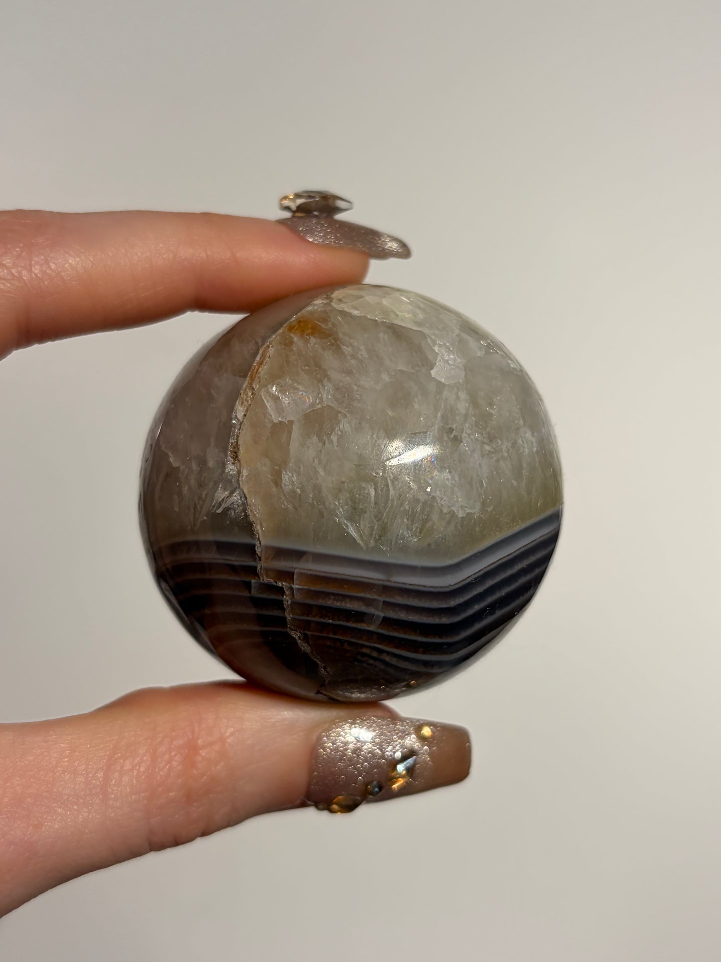 Natural Purple Banded Agate with Quartz Sphere (Perfectly Imperfect)