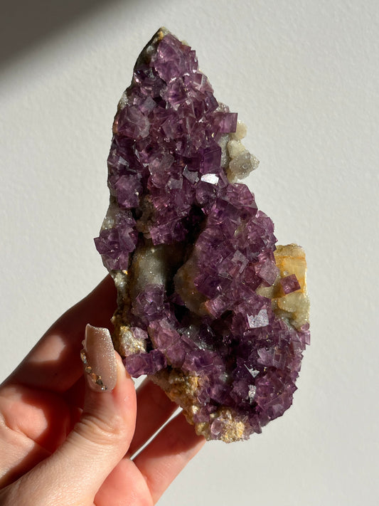 Anhui Fluorite on Druzy Quartz Matrix Specimen A