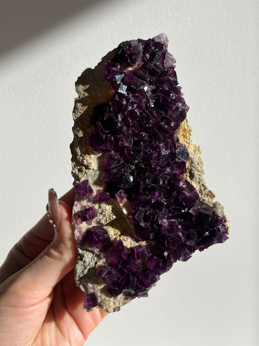 Anhui Fluorite on Druzy Quartz Matrix Specimen B