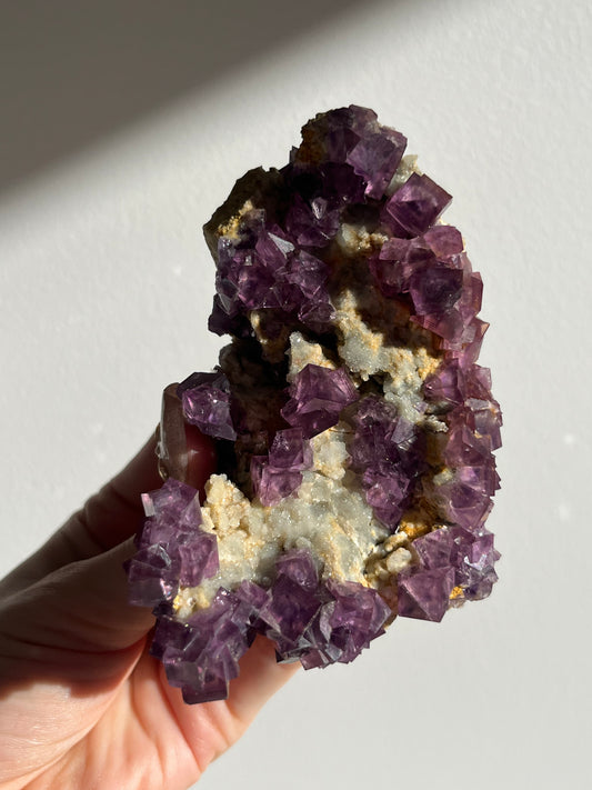 Anhui Fluorite on Druzy Quartz Matrix Specimen C