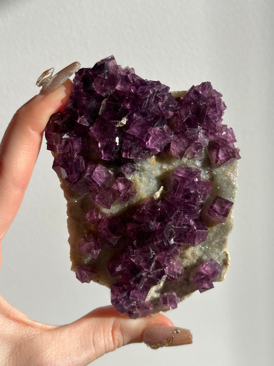 Anhui Fluorite on Druzy Quartz Matrix Specimen D
