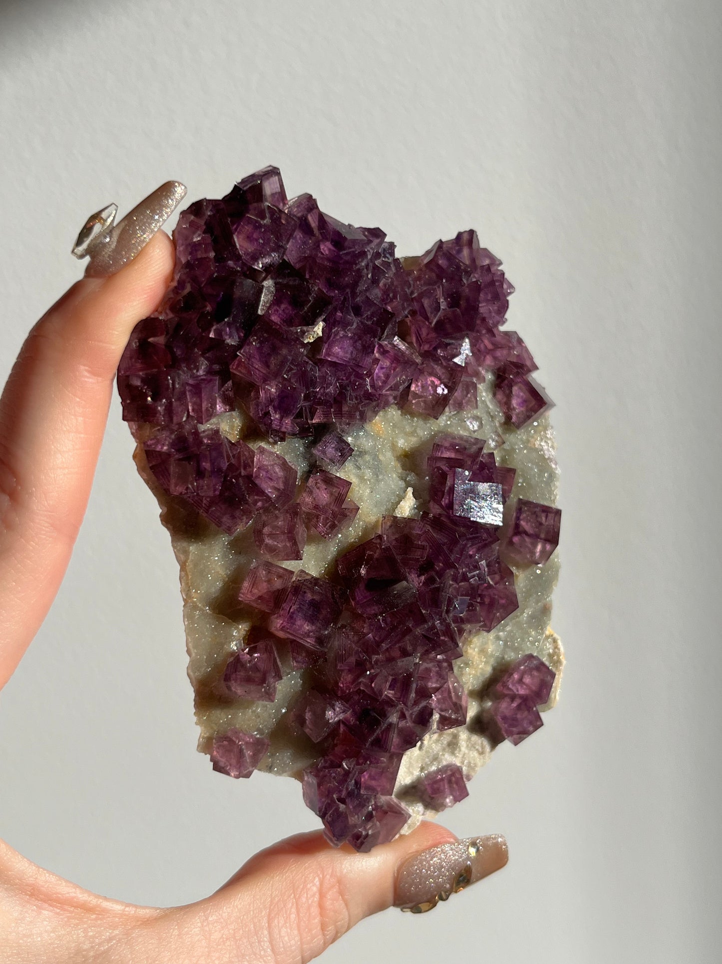 Anhui Fluorite on Druzy Quartz Matrix Specimen D