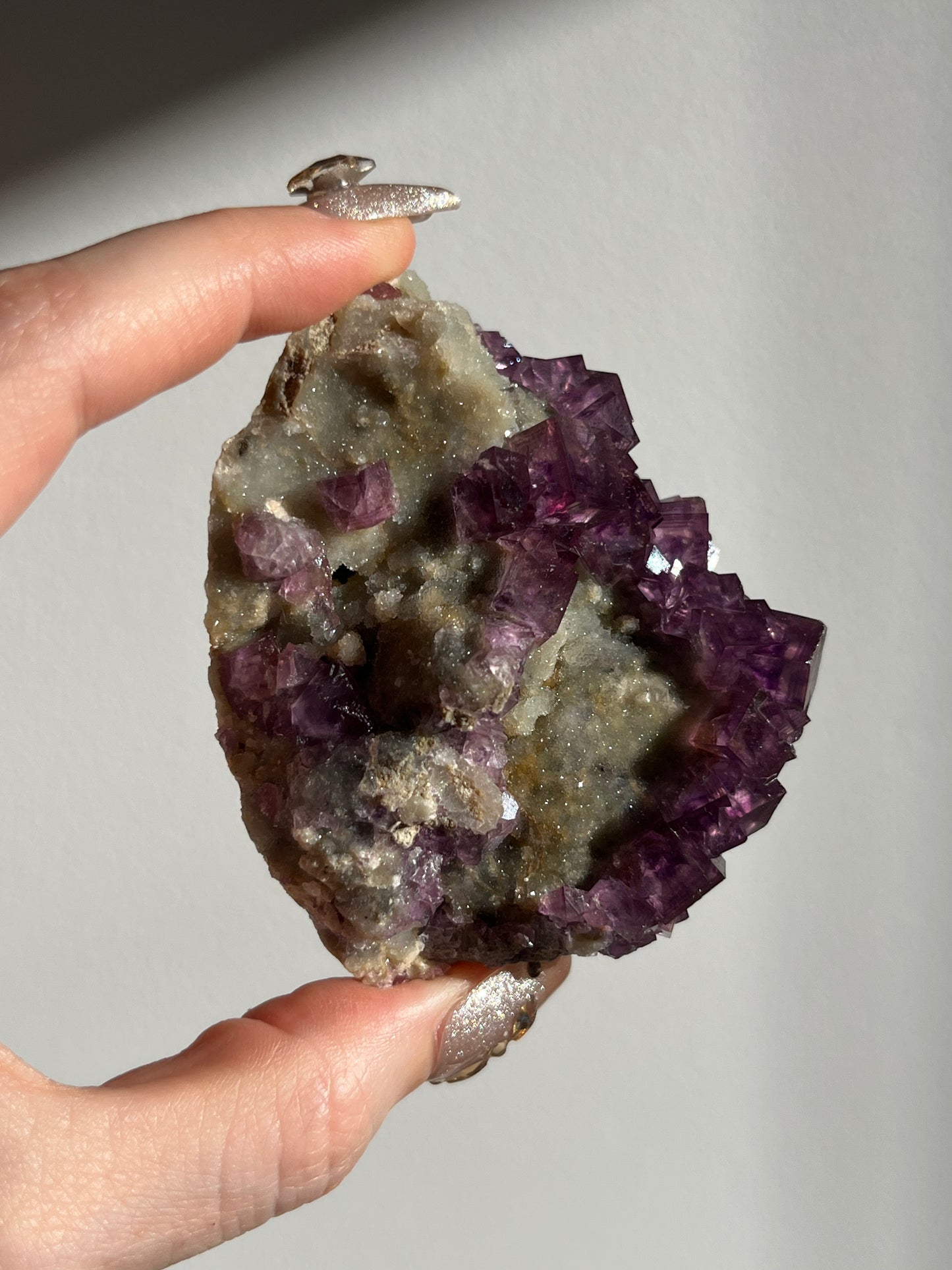 Anhui Fluorite on Druzy Quartz Matrix Specimen E