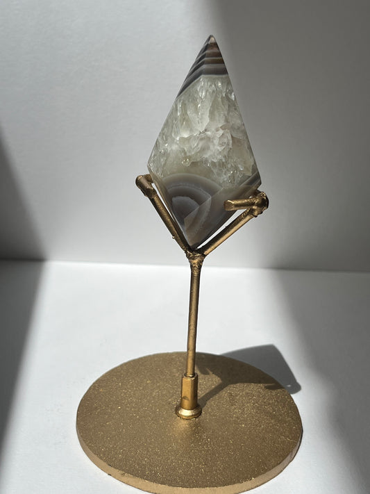 Purple Banded Agate and Quartz Diamond Carving on Stand B