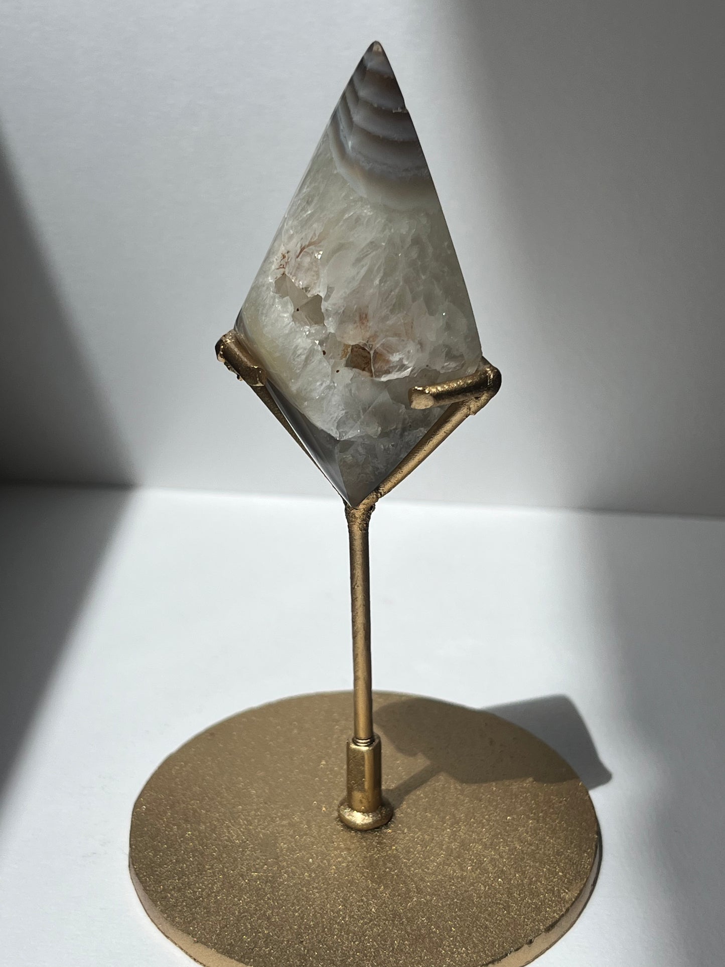 Purple Banded Agate and Quartz Diamond Carving on Stand B