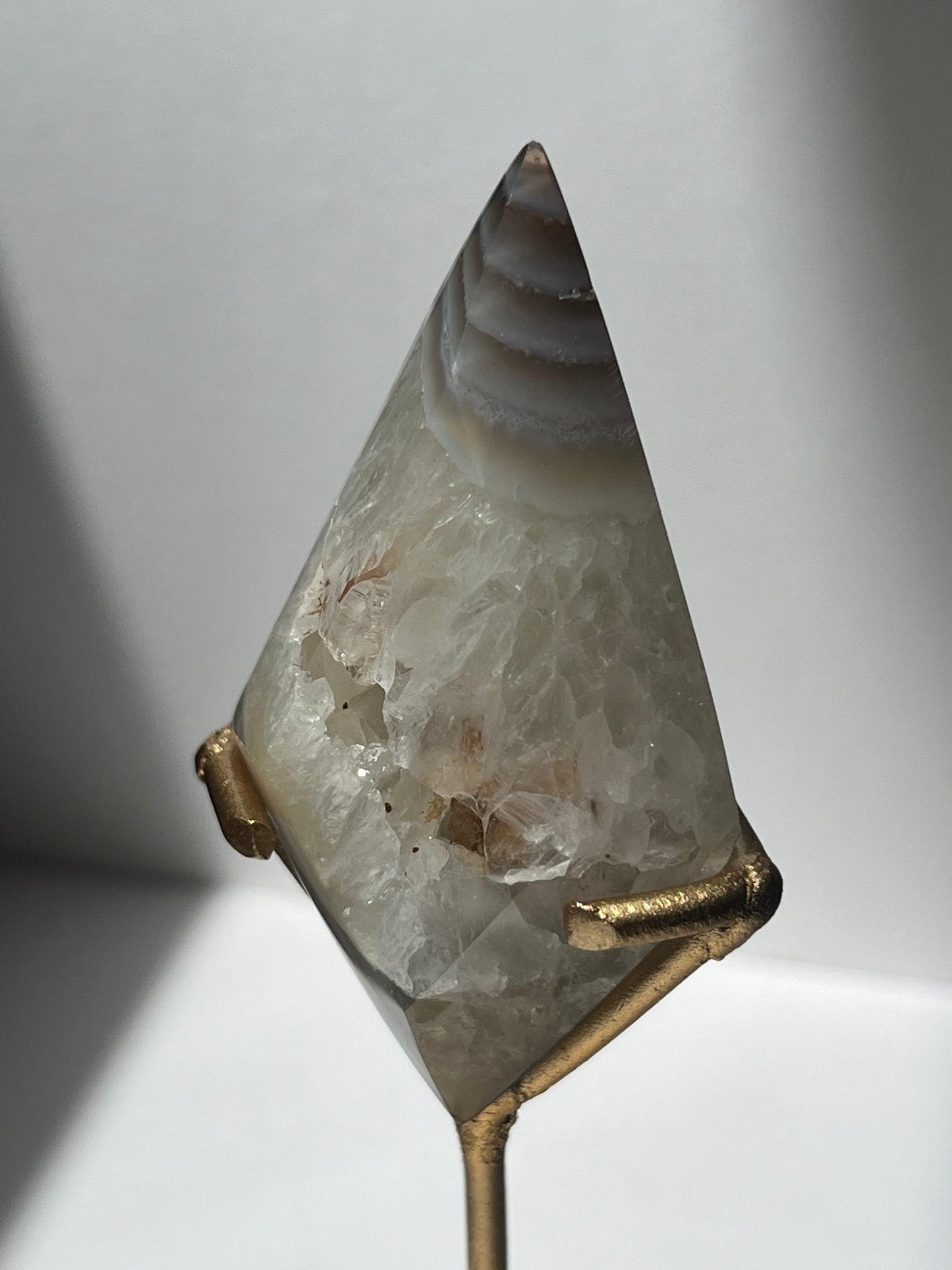 Purple Banded Agate and Quartz Diamond Carving on Stand B