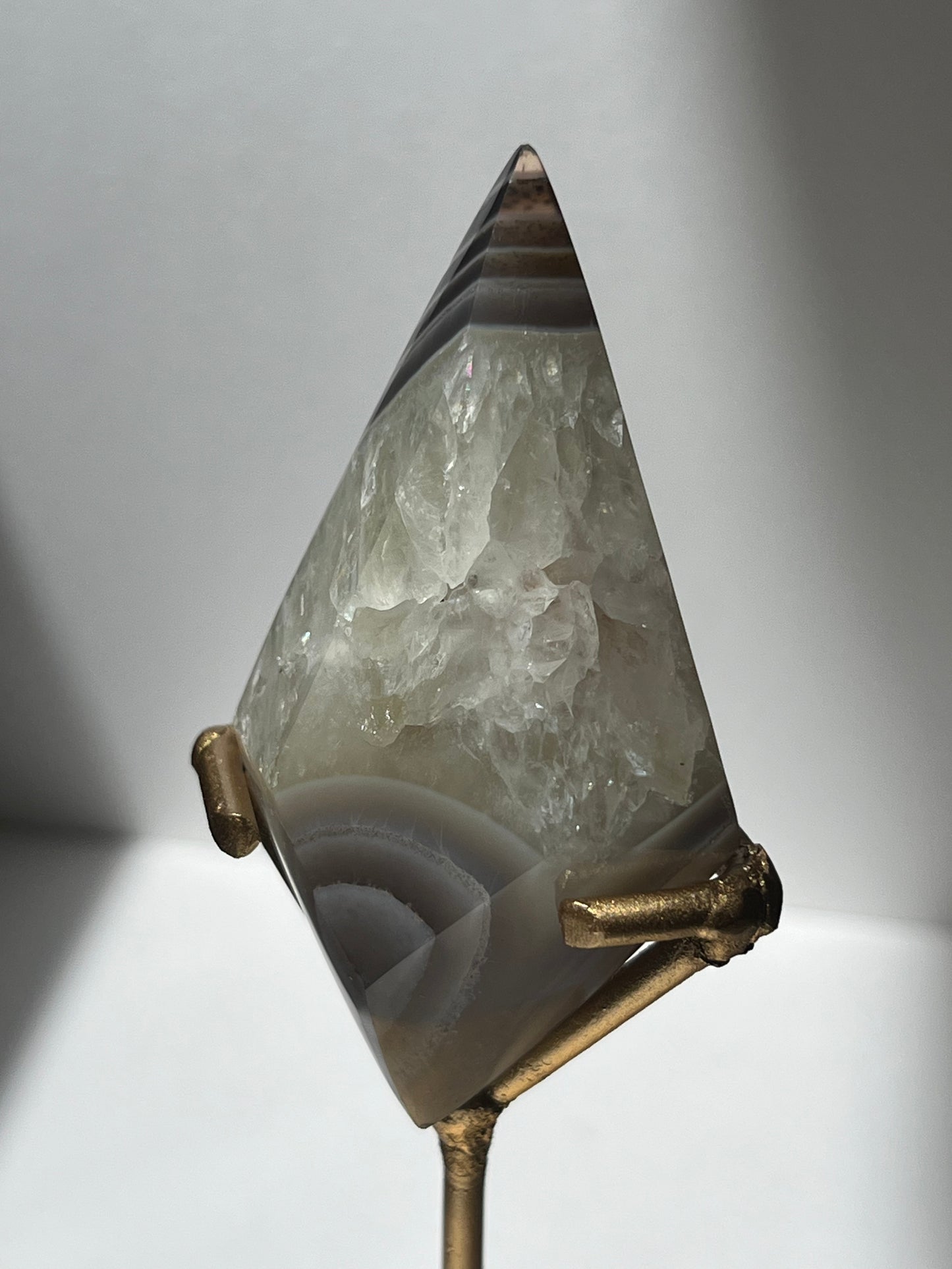 Purple Banded Agate and Quartz Diamond Carving on Stand B