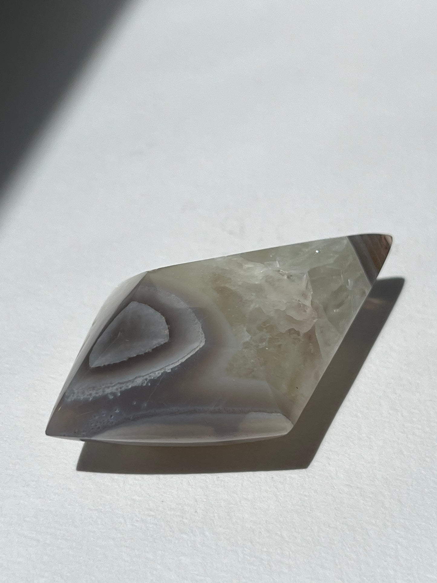 Purple Banded Agate and Quartz Diamond Carving on Stand B