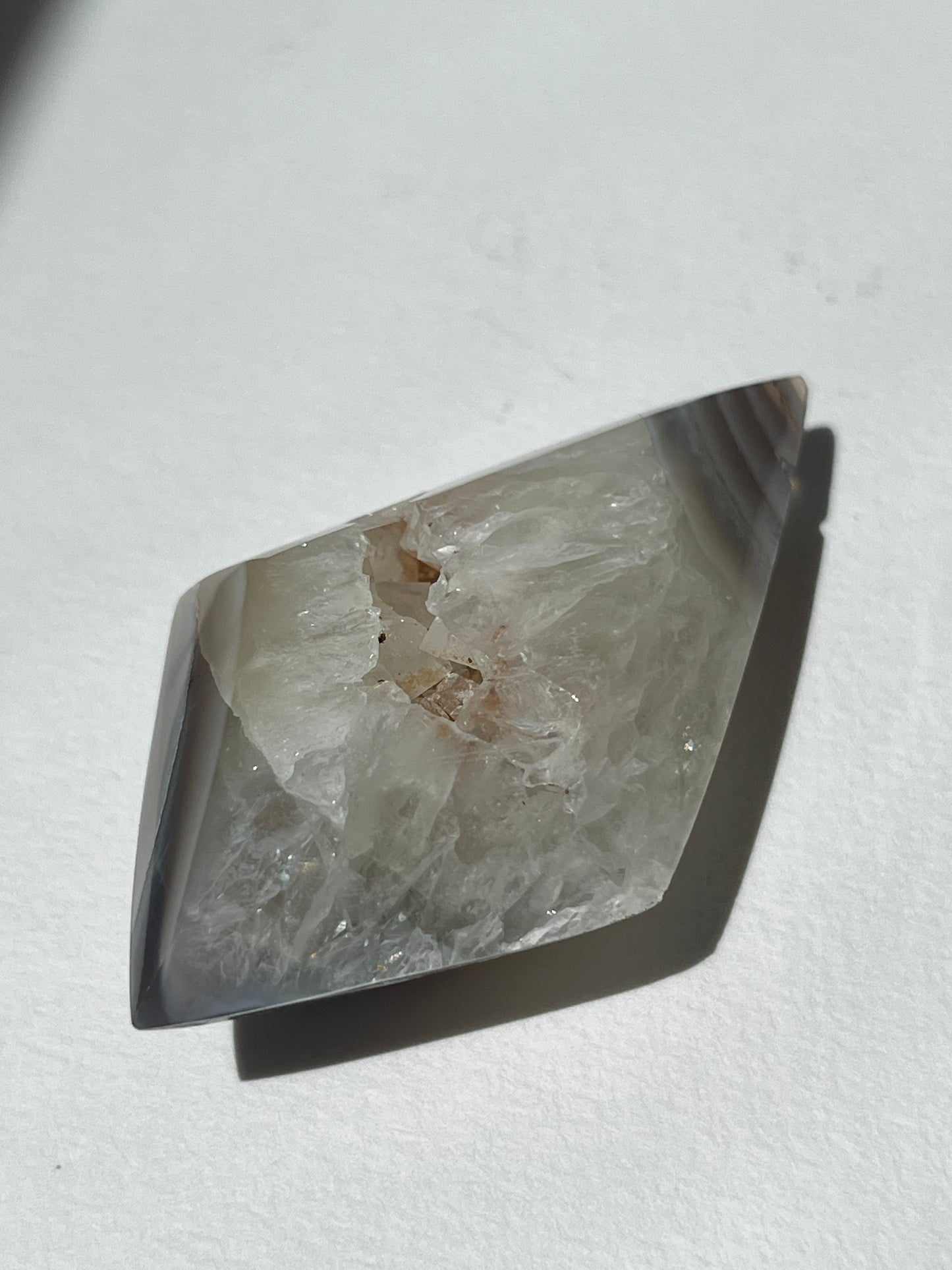 Purple Banded Agate and Quartz Diamond Carving on Stand B