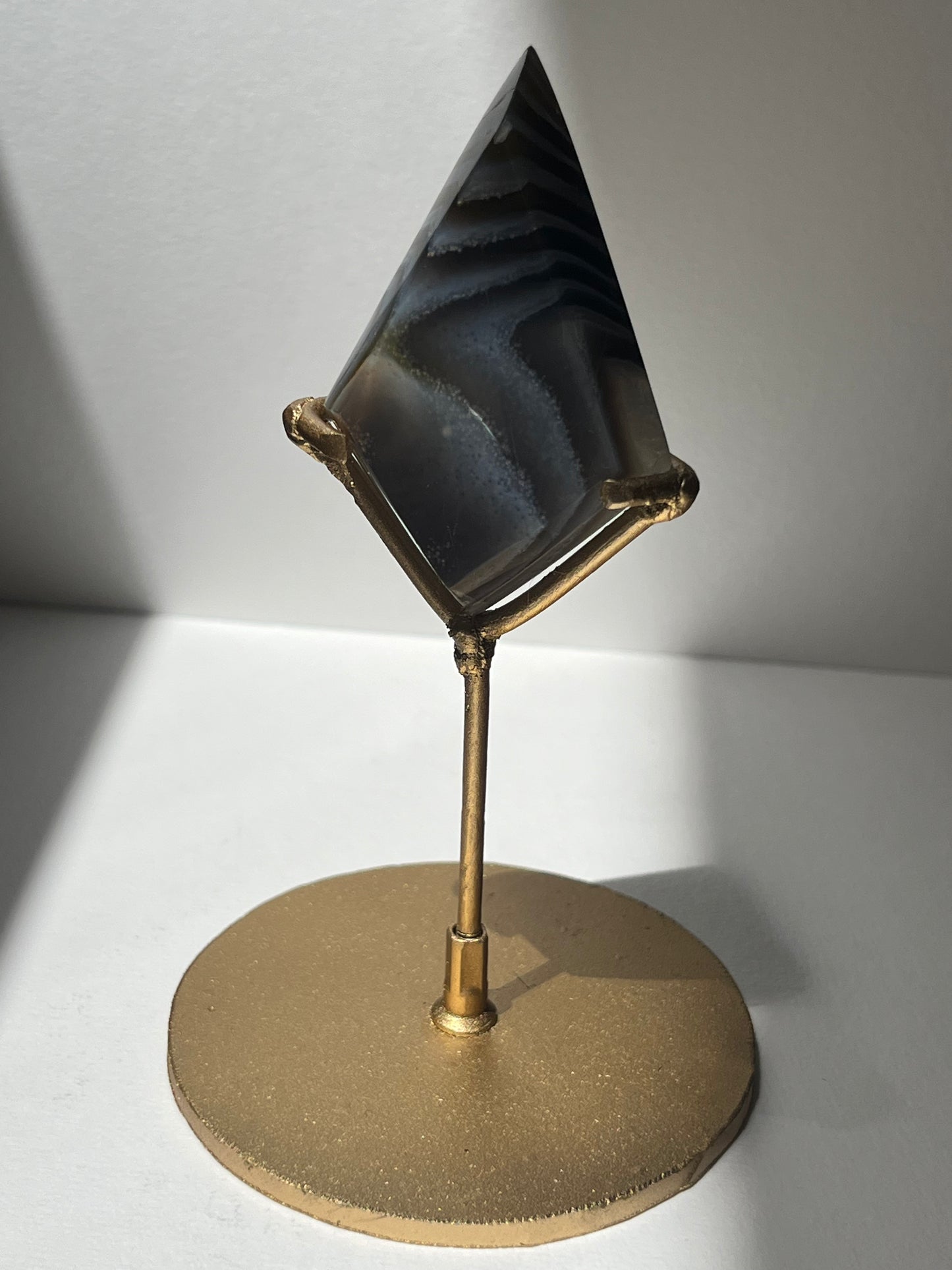 Purple Banded Agate and Quartz Diamond Carving on Stand A