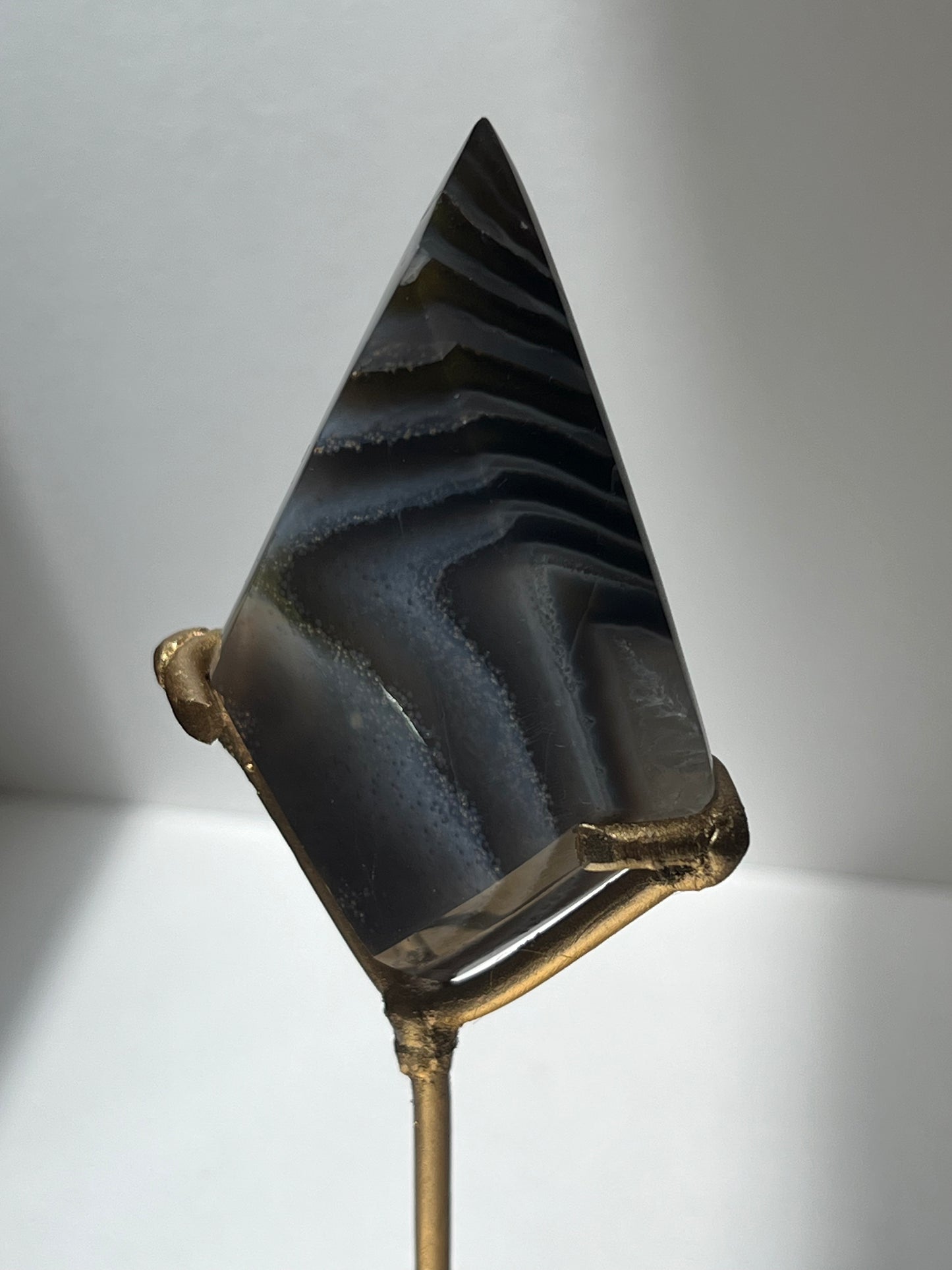 Purple Banded Agate and Quartz Diamond Carving on Stand A