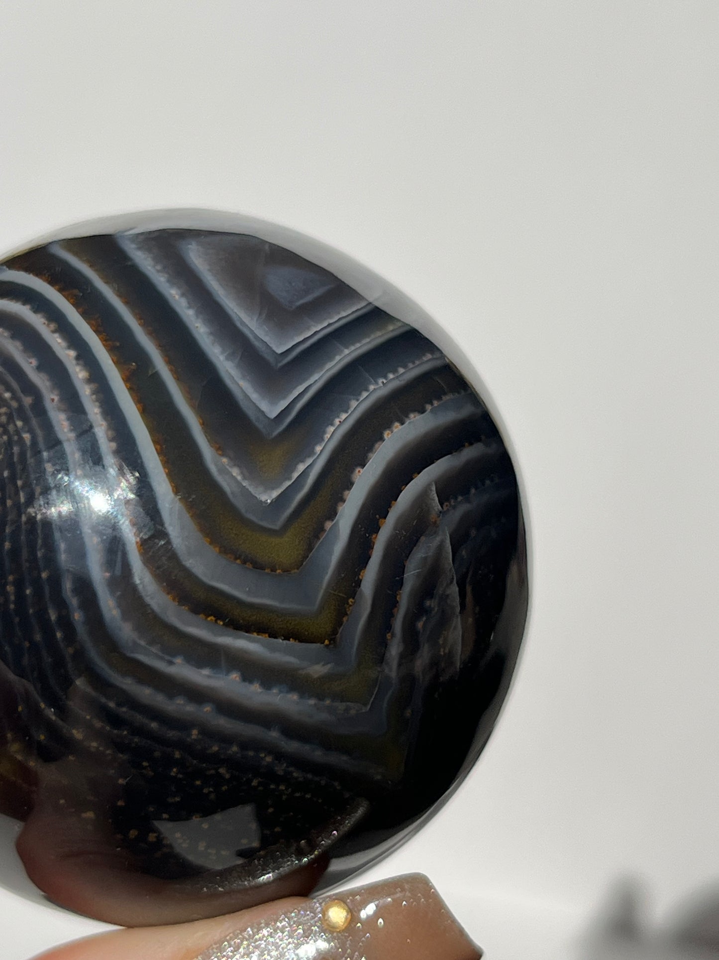 Purple Banded Agate Sphere on Geometric Faceted Crystal Stand A