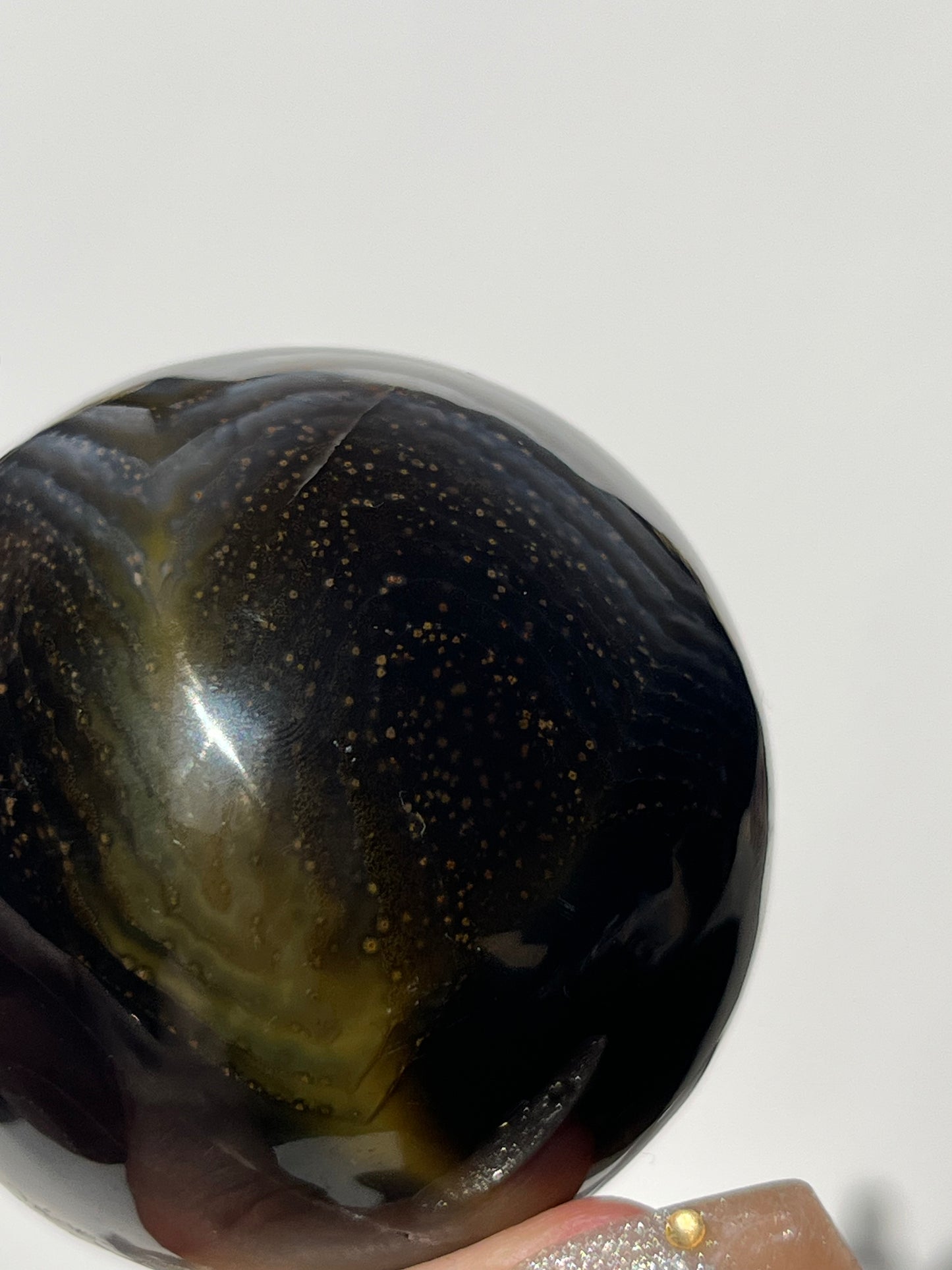 Purple Banded Agate Sphere on Geometric Faceted Crystal Stand A