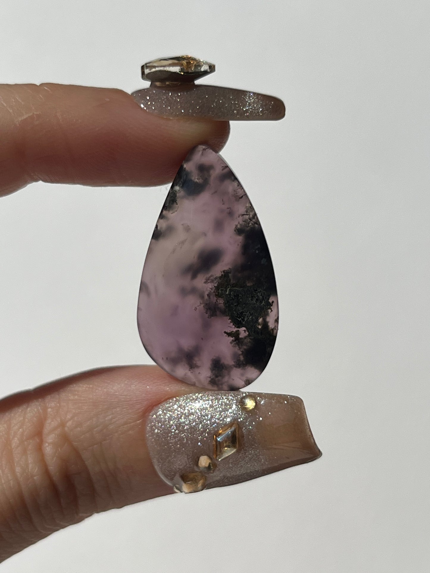 Purple Chalcedony with Green Moss Teardrop Cabochon (You Choose)
