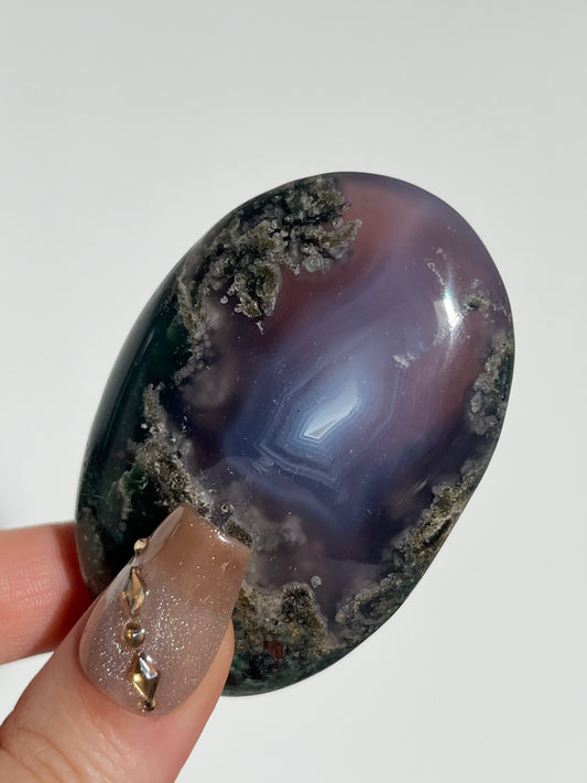 Purple Chalcedony with Green Moss and Parallax Effect Palmstone B