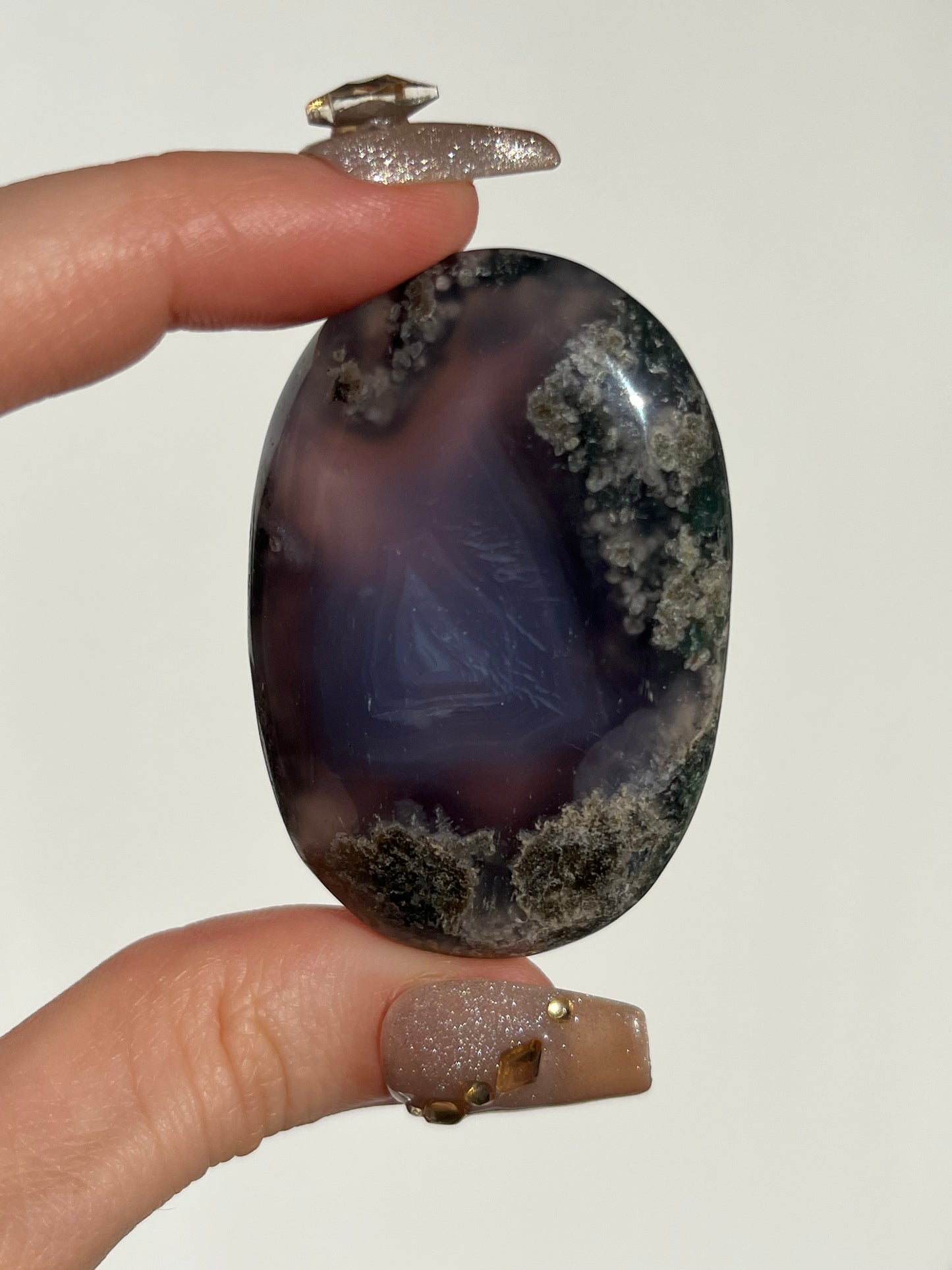 Purple Chalcedony with Green Moss Palmstone D