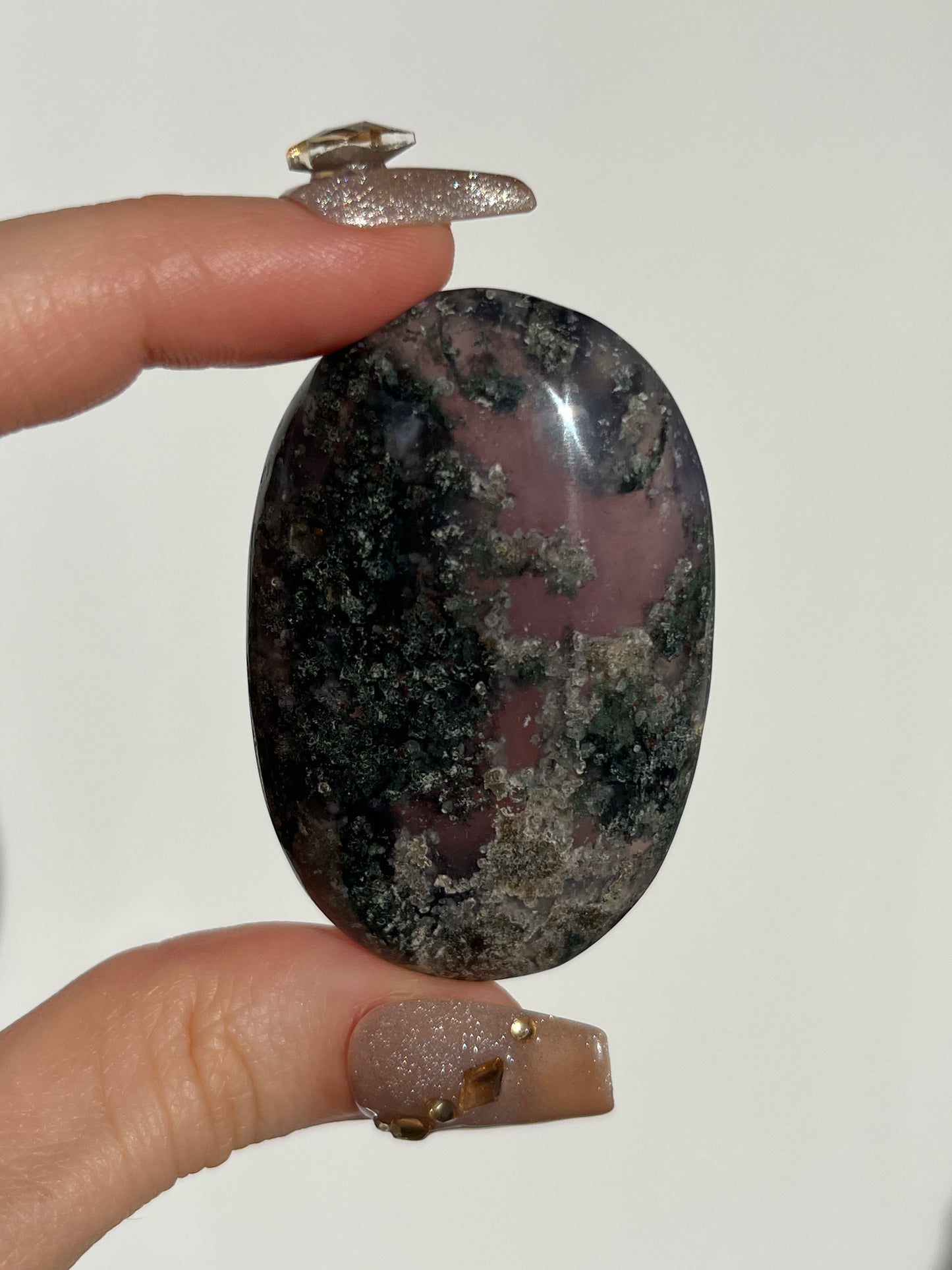 Purple Chalcedony with Green Moss Palmstone D