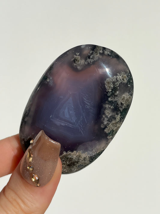 Purple Chalcedony with Green Moss Palmstone D
