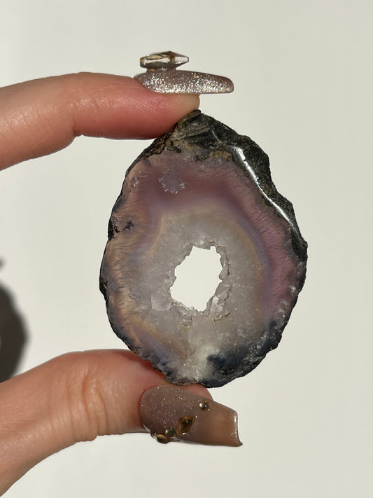 Purple Chalcedony with Green Moss and Quartz Slice A