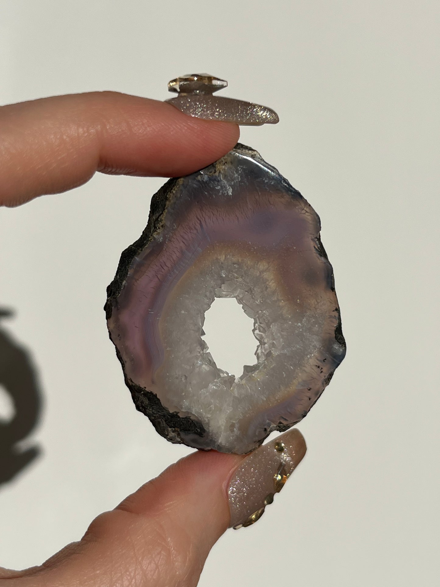 Purple Chalcedony with Green Moss and Quartz Slice A