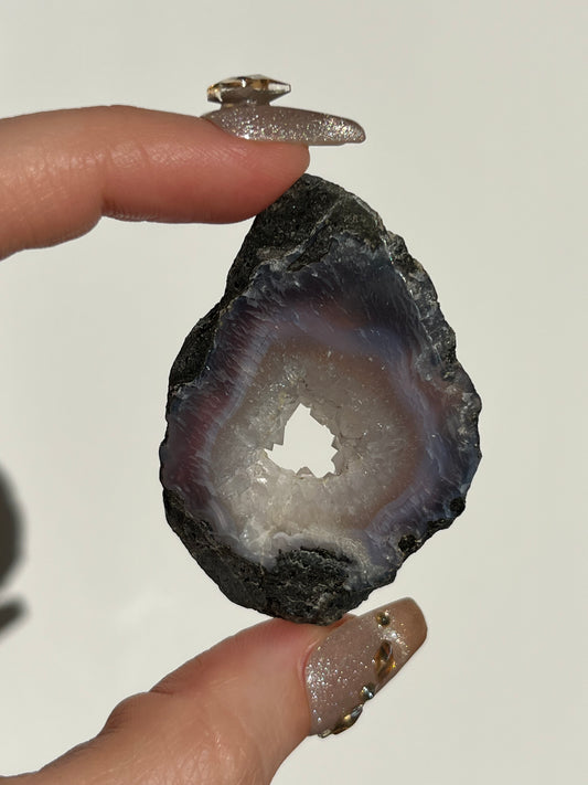 Purple Chalcedony with Green Moss and Quartz Slice B