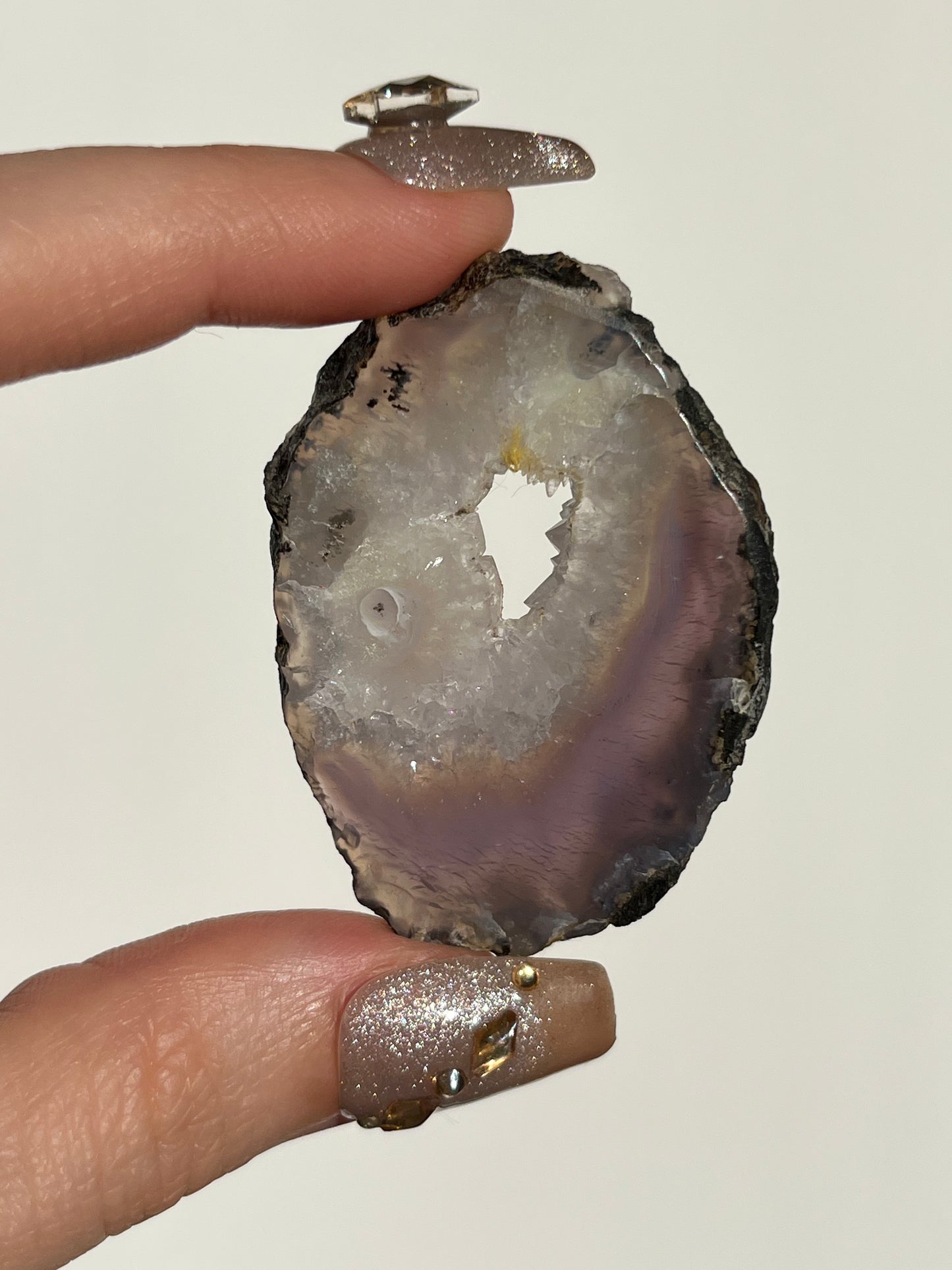 Purple Chalcedony with Green Moss and Quartz Slice C