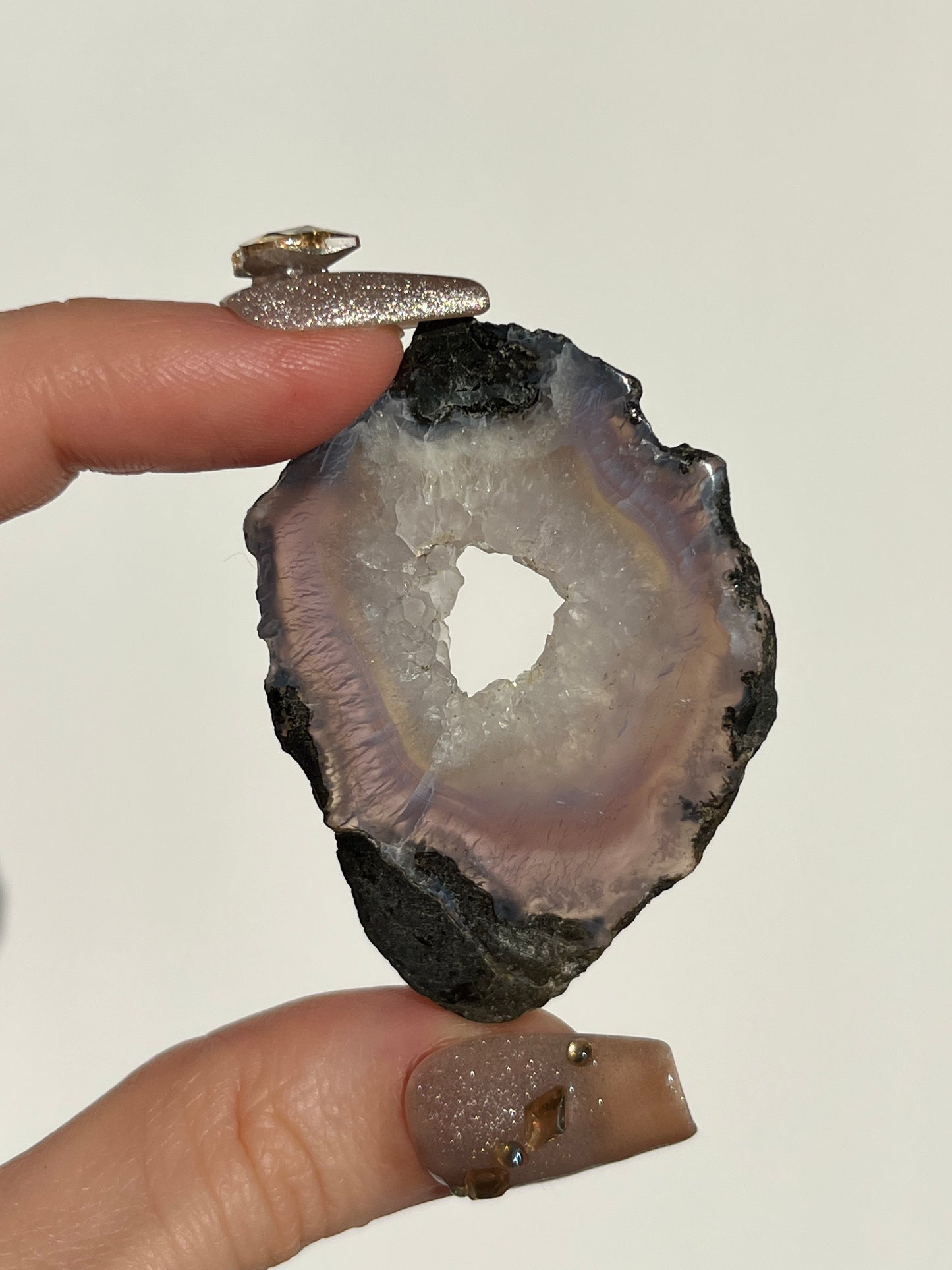 Purple Chalcedony with Green Moss and Quartz Slice D