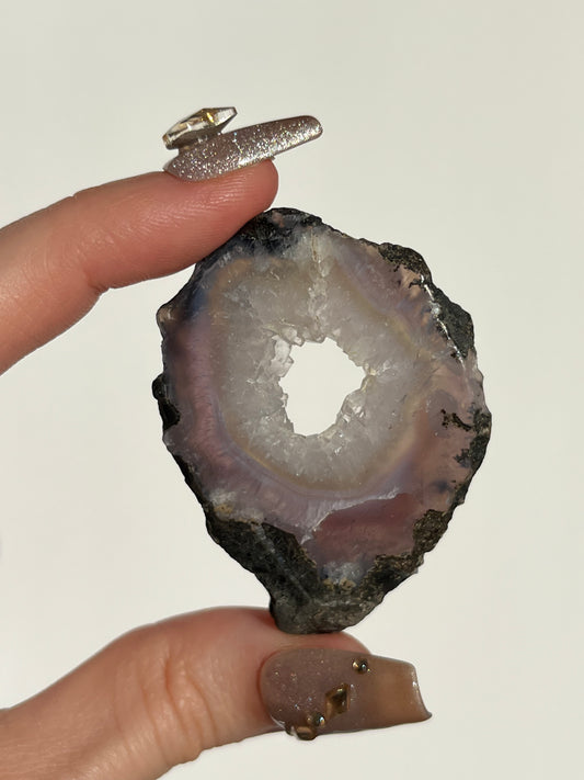 Purple Chalcedony with Green Moss and Quartz Slice E