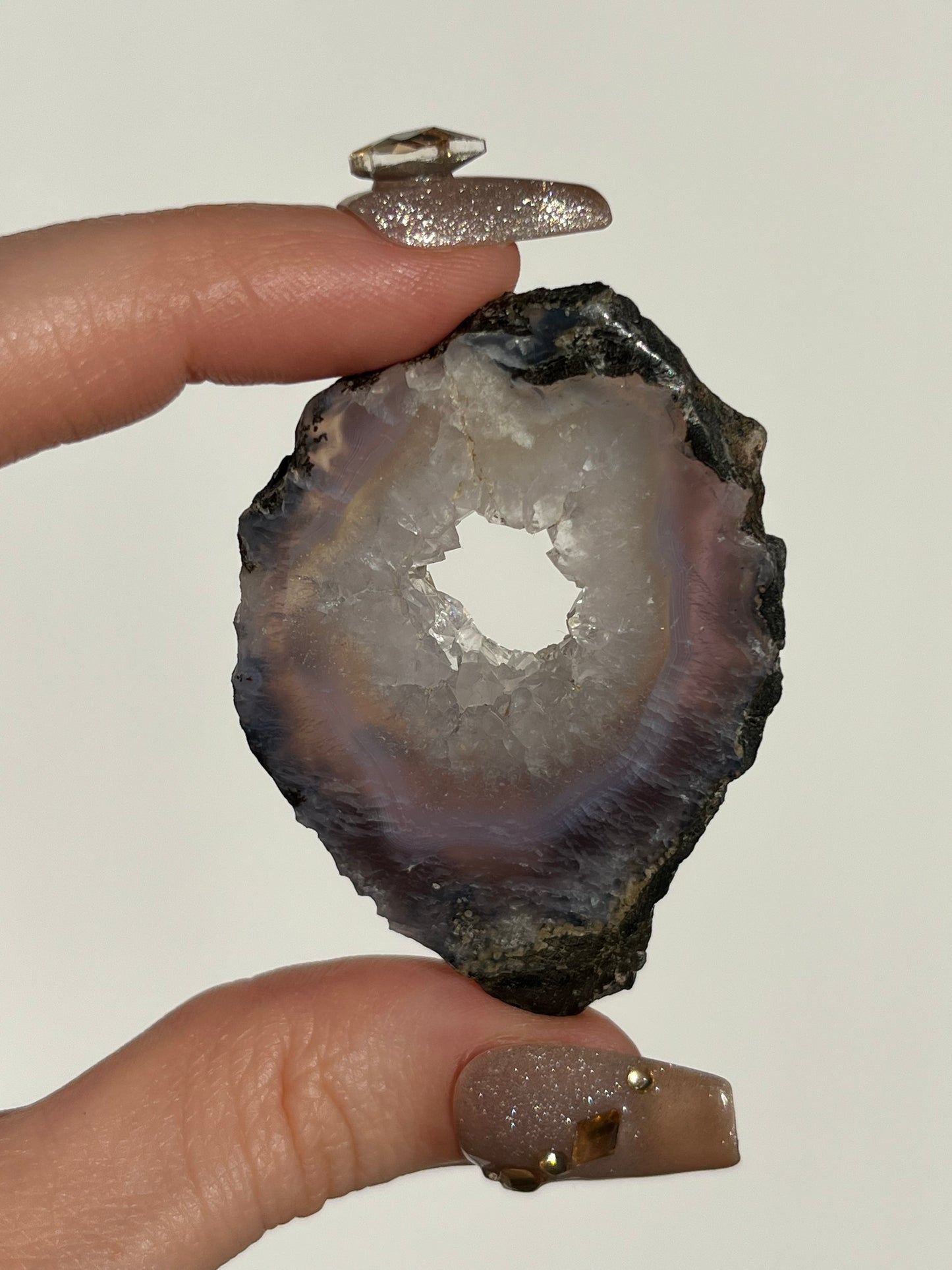 Purple Chalcedony with Green Moss and Quartz Slice E