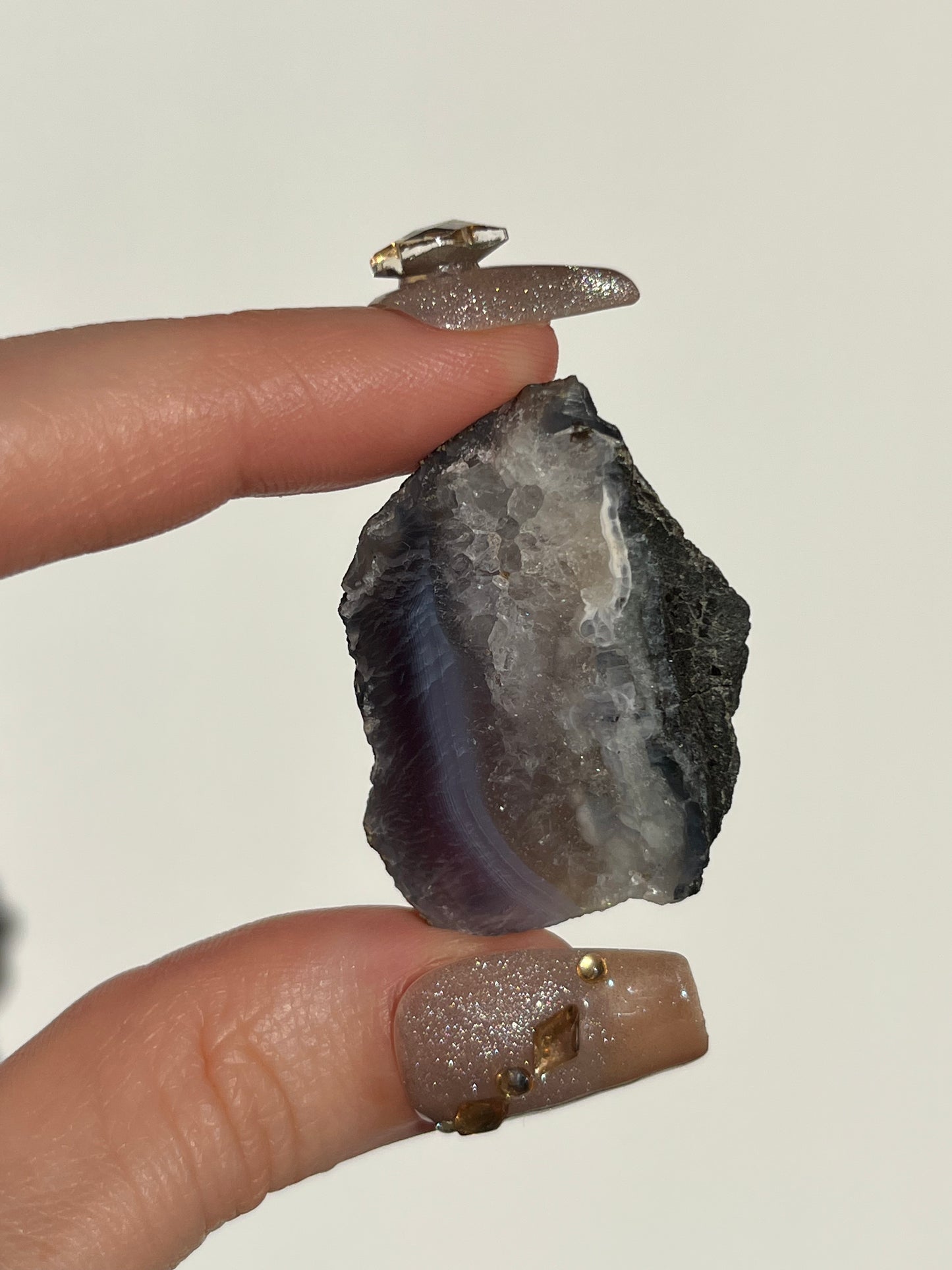 Purple Chalcedony with Green Moss and Quartz Slice F