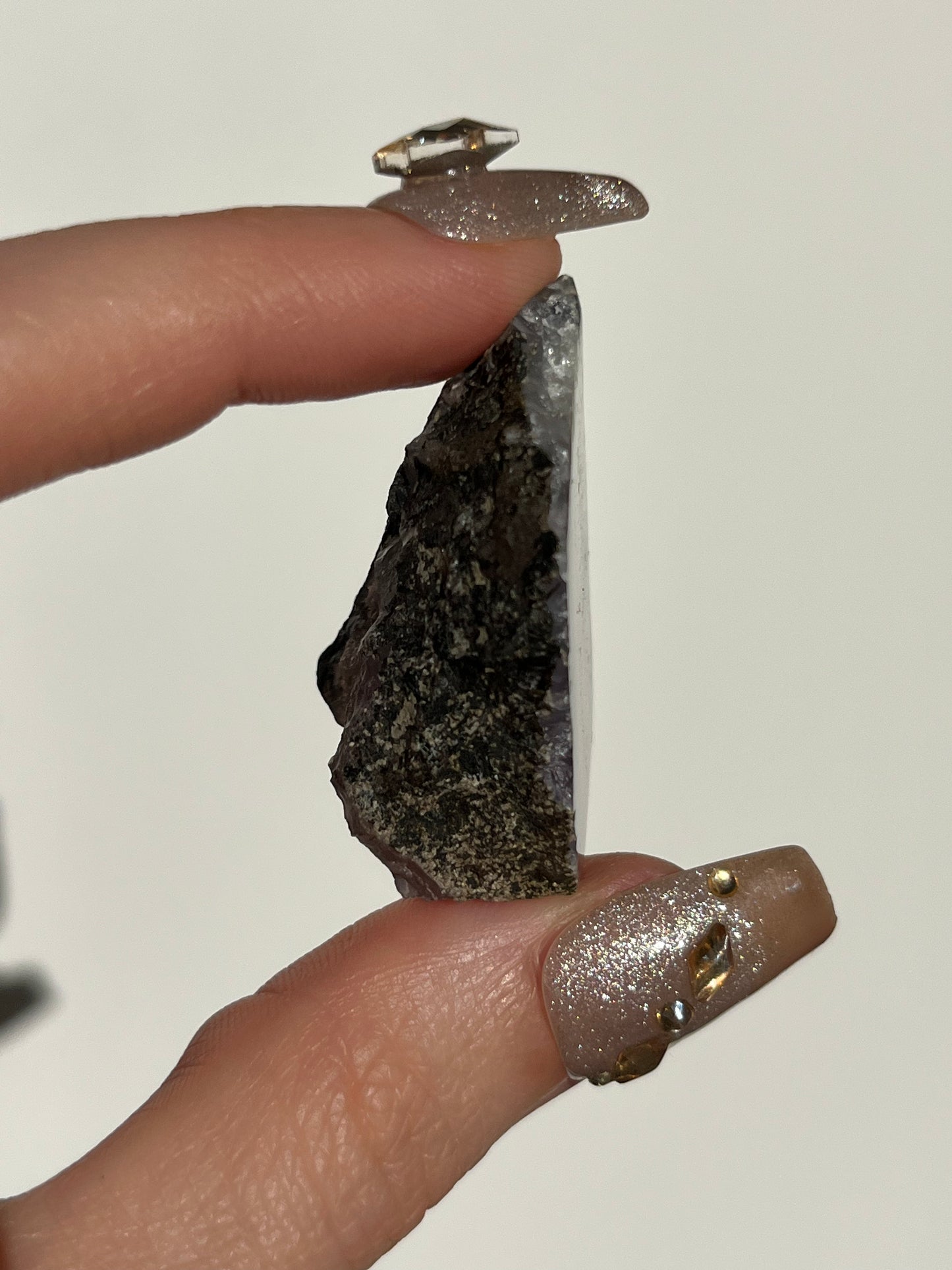 Purple Chalcedony with Green Moss and Quartz Slice F