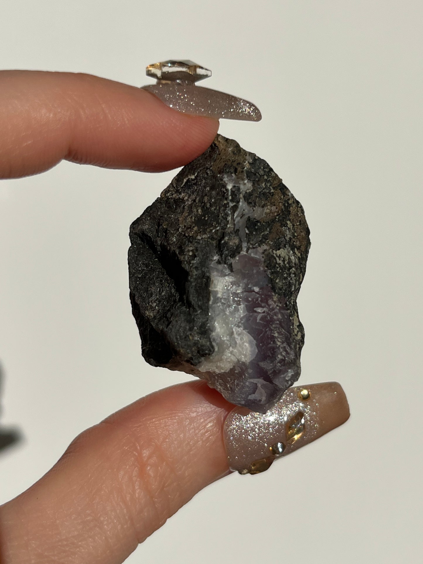 Purple Chalcedony with Green Moss and Quartz Slice F