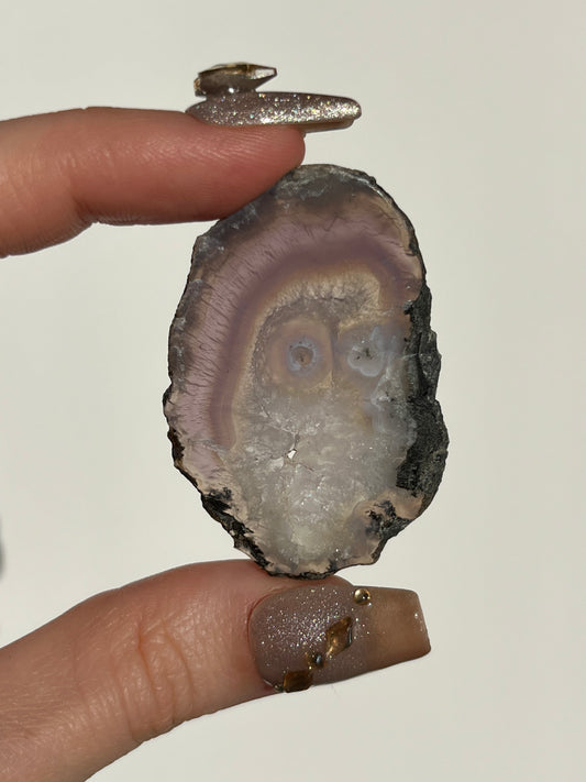 Purple Chalcedony with Green Moss and Quartz Slice G (Face Agate Pattern)