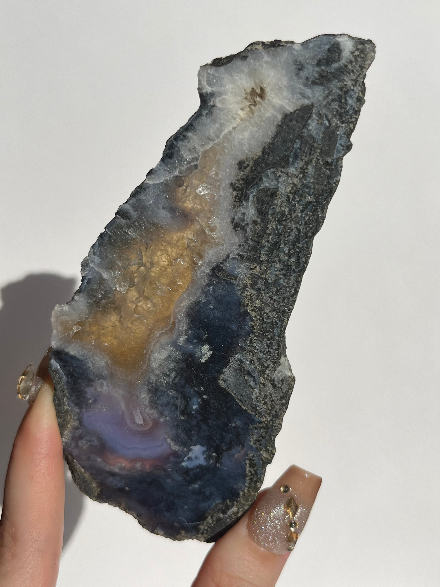 Purple Chalcedony Slab with Green Moss, Hematoid Quartz & Calcite Slab A