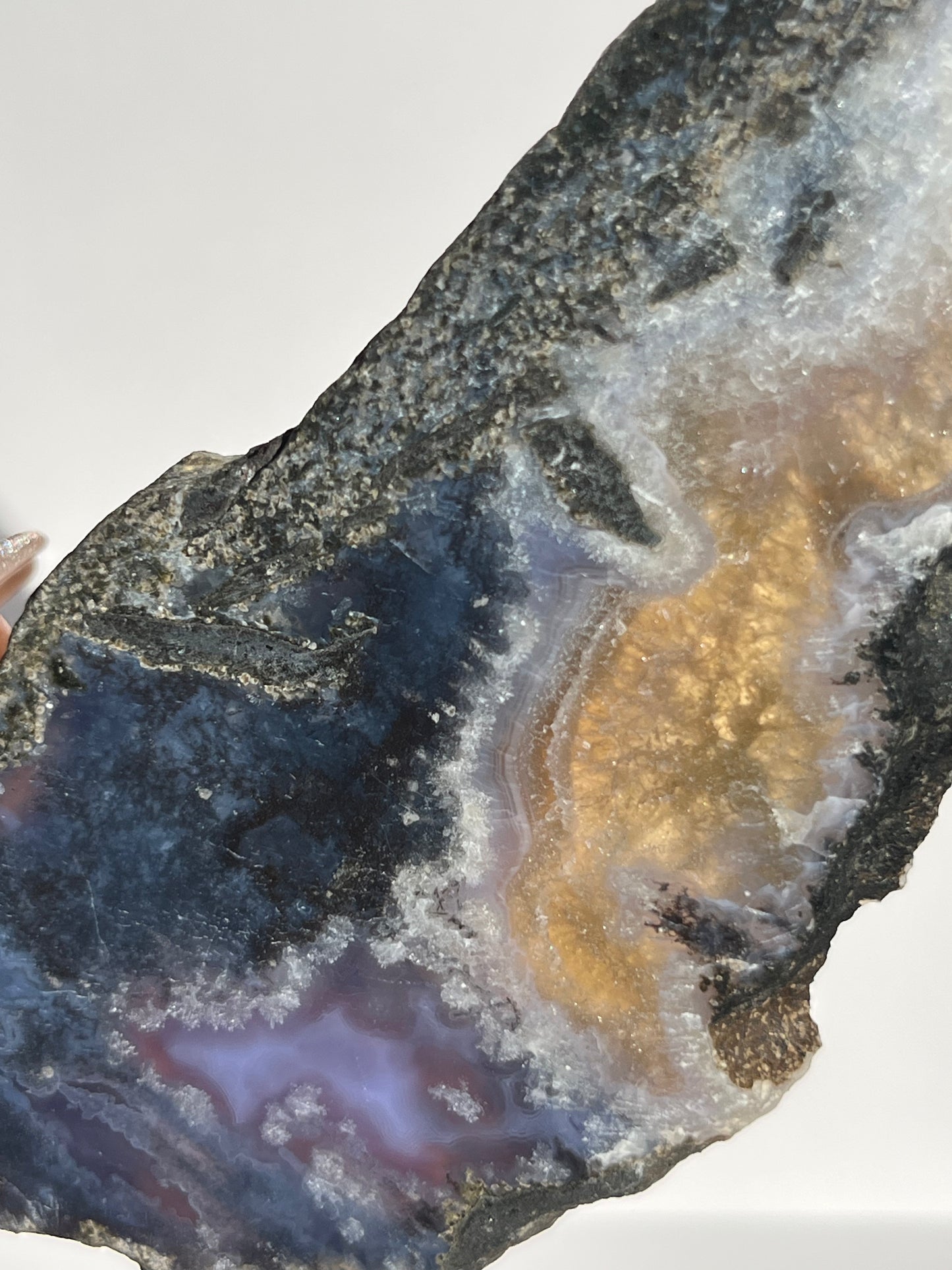 Purple Chalcedony Slab with Green Moss, Hematoid Quartz & Calcite Slab A