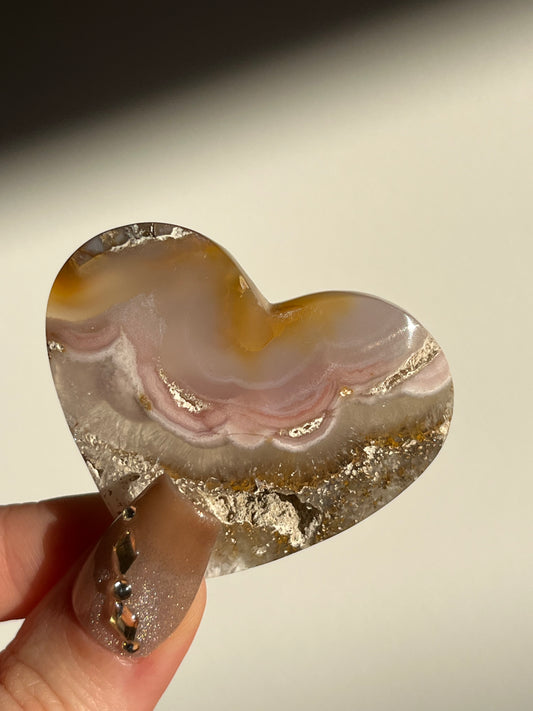 Rare Pink Nebula Agate Flat Back Heart A