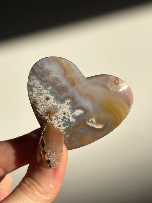 Rare Pink Nebula Agate Flat Back Heart B