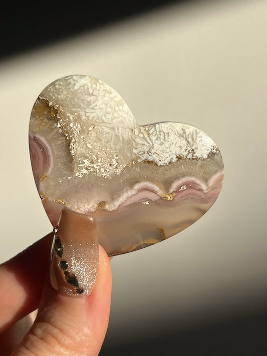 Rare Pink Nebula Agate Flat Back Heart D