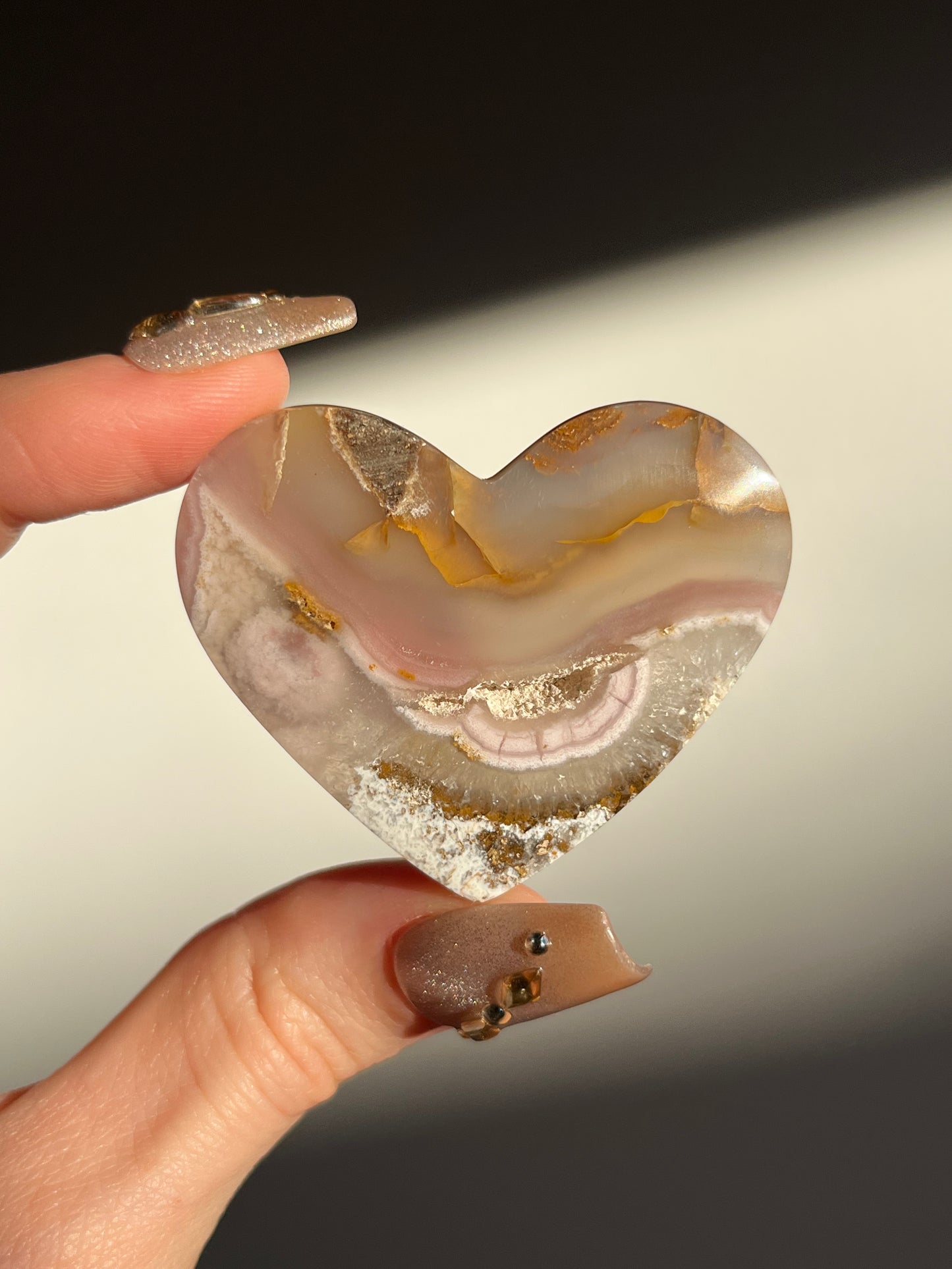 Rare Pink Nebula Agate Flat Back Heart E